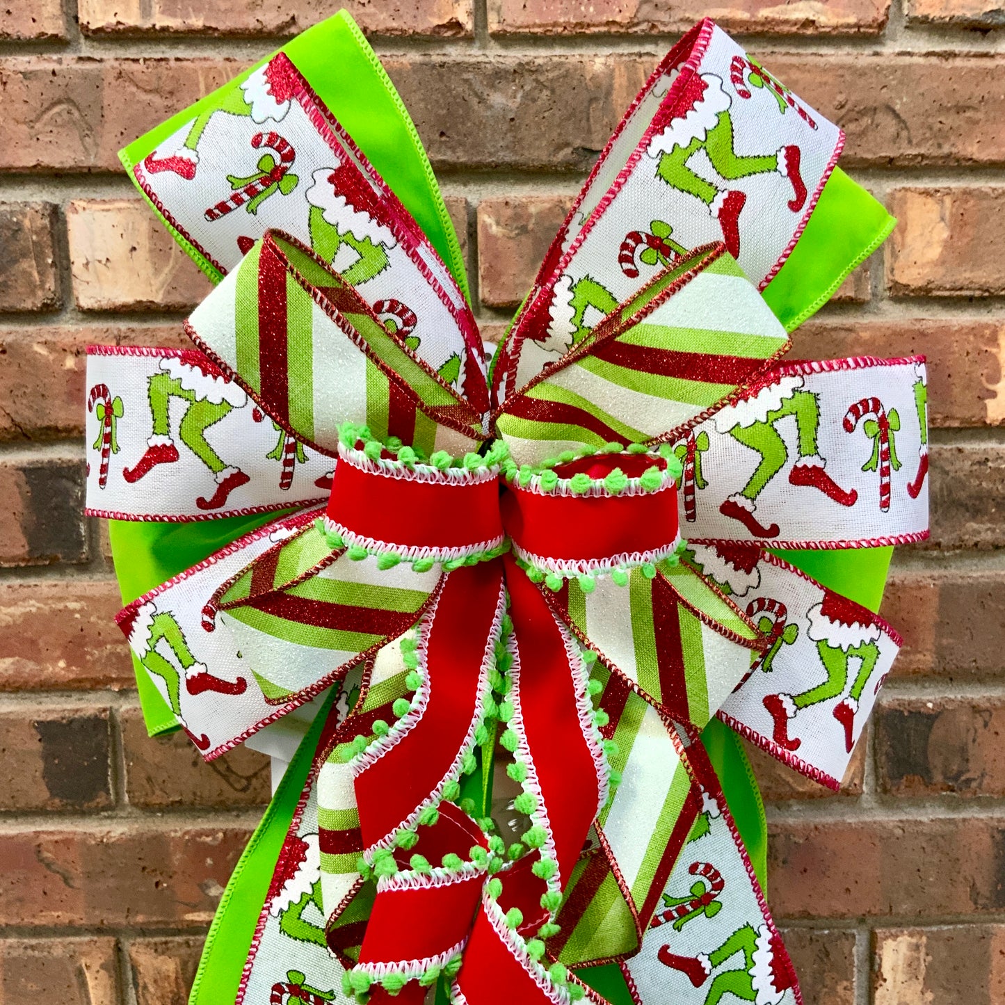 Christmas Bow for Lanterns, Grinch Bow, Christmas Mailbox Decor, Grinch Decor, Christmas Sconce Bow, Christmas Bow For Wreaths