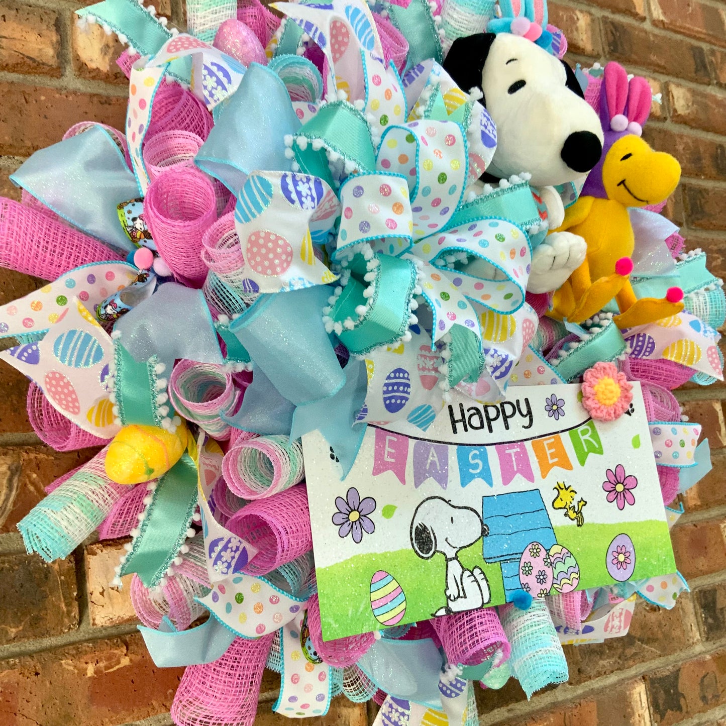 Snoopy Easter Wreath, Easter Door Hanger, Snoopy Easter Decor, Snoopy Wreath, Snoopy and Woodstock Wreath, Custom Order