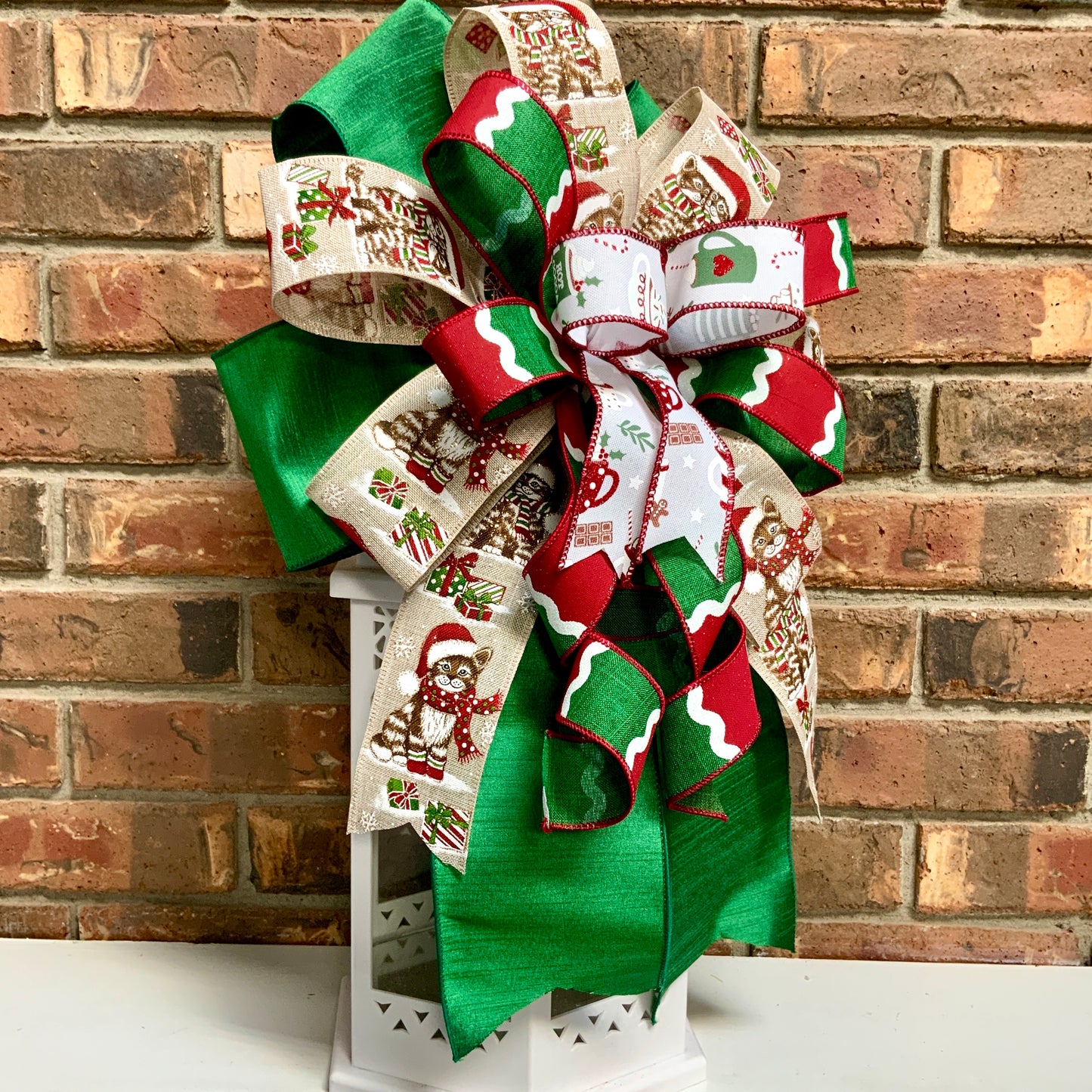 Cat Christmas Bow, Cat Christmas Decor, Christmas Bow, Christmas Lantern Decor, Christmas Mailbox Bow, Cat Bow, Cat Decor