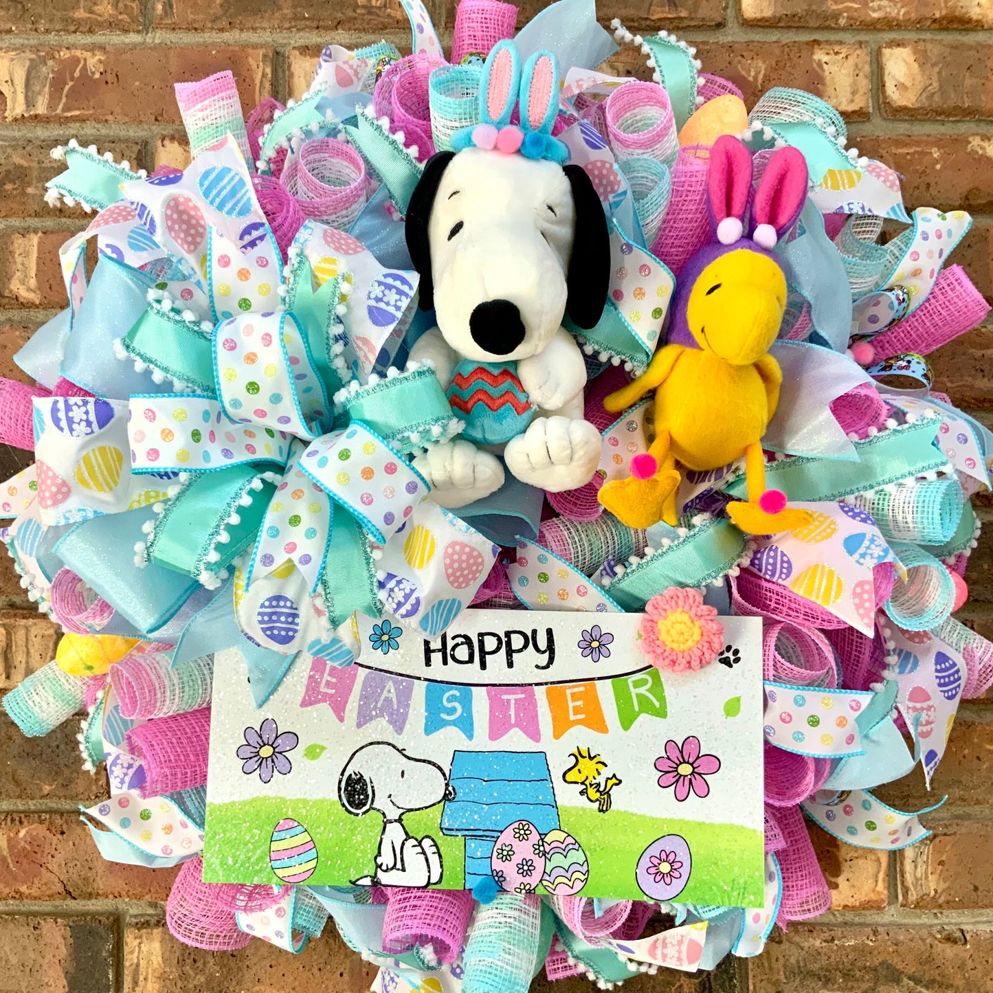 Snoopy Easter Wreath, Easter Door Hanger, Snoopy Easter Decor, Snoopy Wreath, Snoopy and Woodstock Wreath, Custom Order