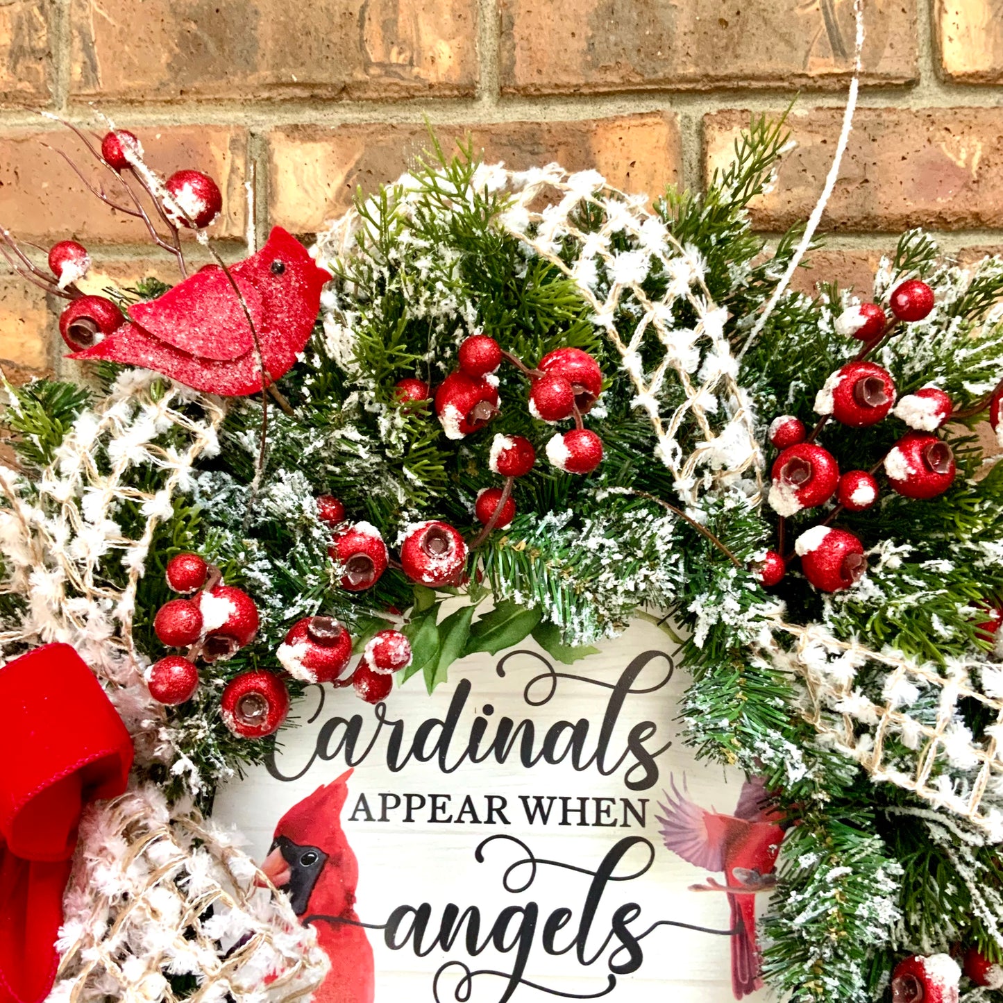 Red Cardinal Wreath, Red Cardinal Decor, Winter Wreath, Flocked Winter Wreath, Red Cardinal Door Hanger, Country Farmhouse Winter Wreath, Winter Evergreen Wreath, 2024