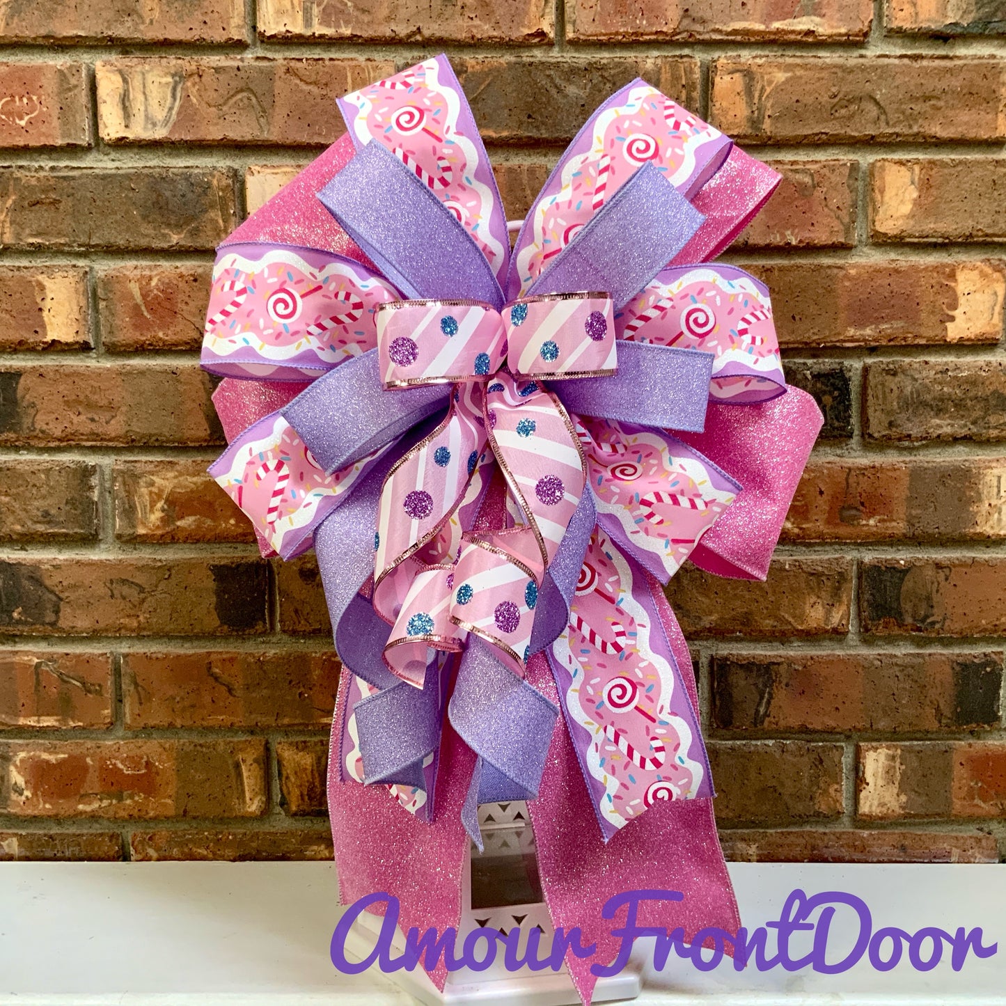 Christmas Candy Lantern Bow, Christmas Peppermint Bow For Wreaths, Christmas Mailbox Decor, Pastel Christmas Bow, Candy Christmas Decor, 2023
