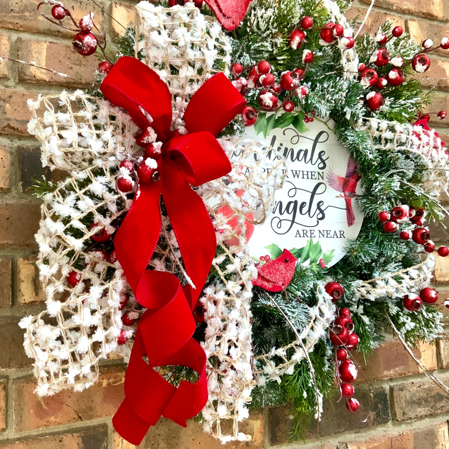 Red Cardinal Wreath, Red Cardinal Decor, Winter Wreath, Flocked Winter Wreath, Red Cardinal Door Hanger, Country Farmhouse Winter Wreath, Winter Evergreen Wreath, 2024