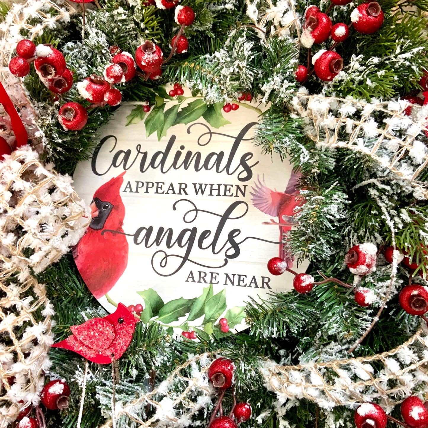 Red Cardinal Wreath, Red Cardinal Decor, Winter Wreath, Flocked Winter Wreath, Red Cardinal Door Hanger, Country Farmhouse Winter Wreath, Winter Evergreen Wreath, 2024