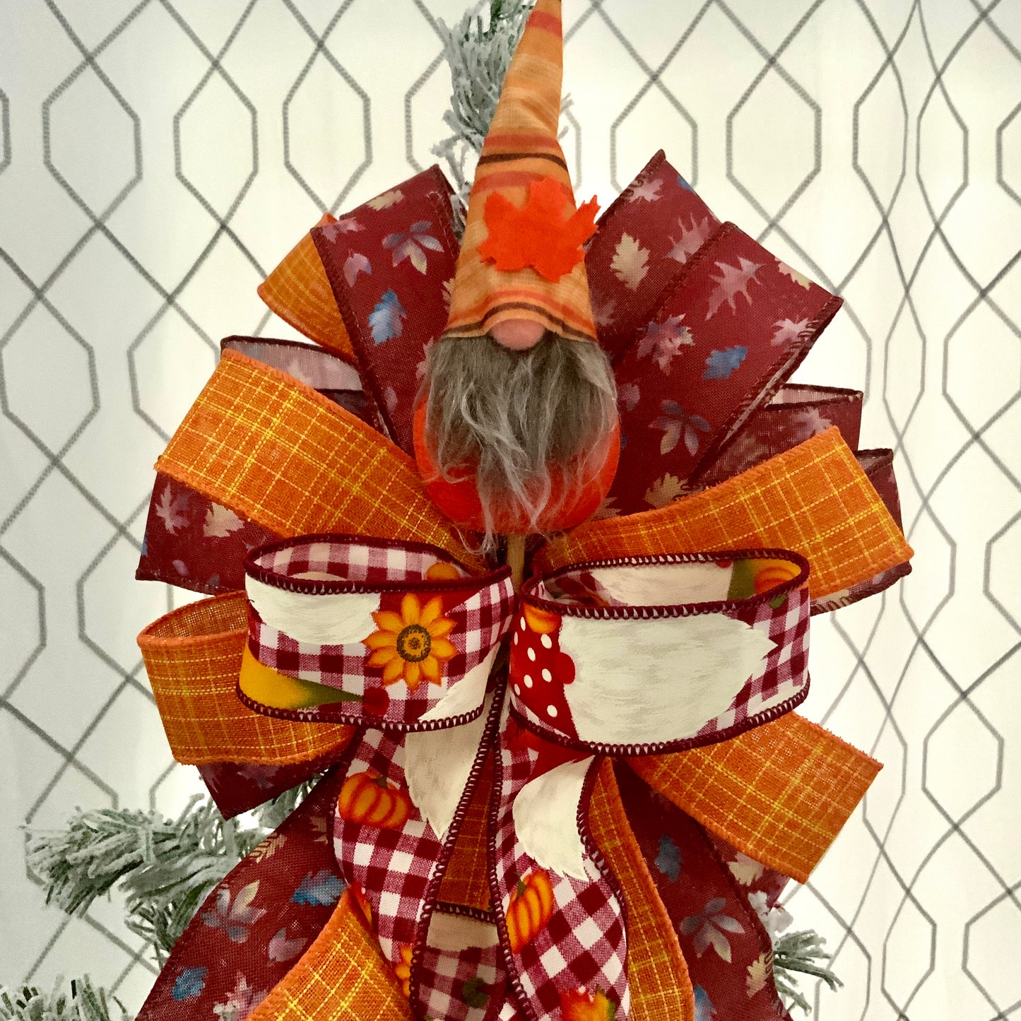 Fall Gnome Bow, Small Fall Tree Topper Bow, Custom Order