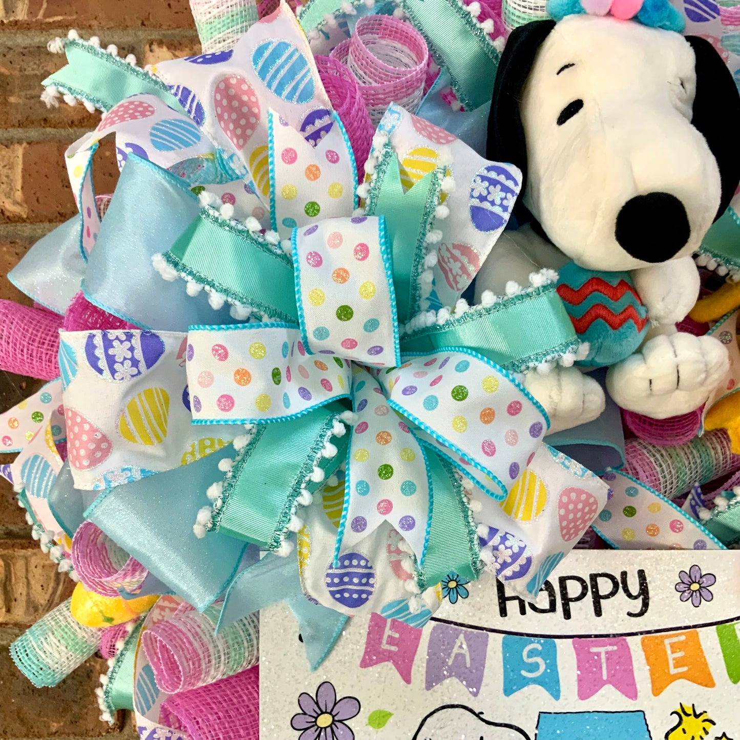 Snoopy Easter Wreath, Easter Door Hanger, Snoopy Easter Decor, Snoopy Wreath, Snoopy and Woodstock Wreath, Custom Order