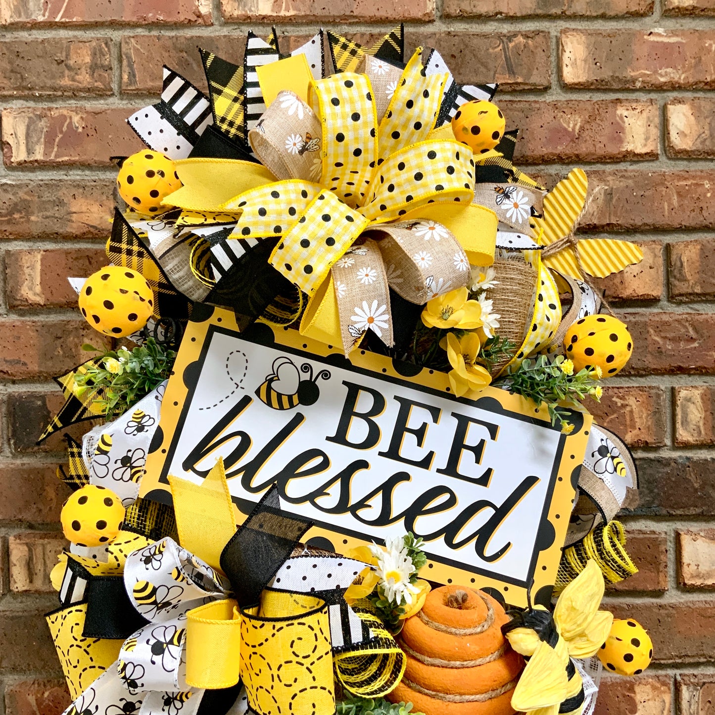 Bee Wreath, Bee Blessed Swag, Large Bee Door Hanger, Bee Hive Decor, Custom Order