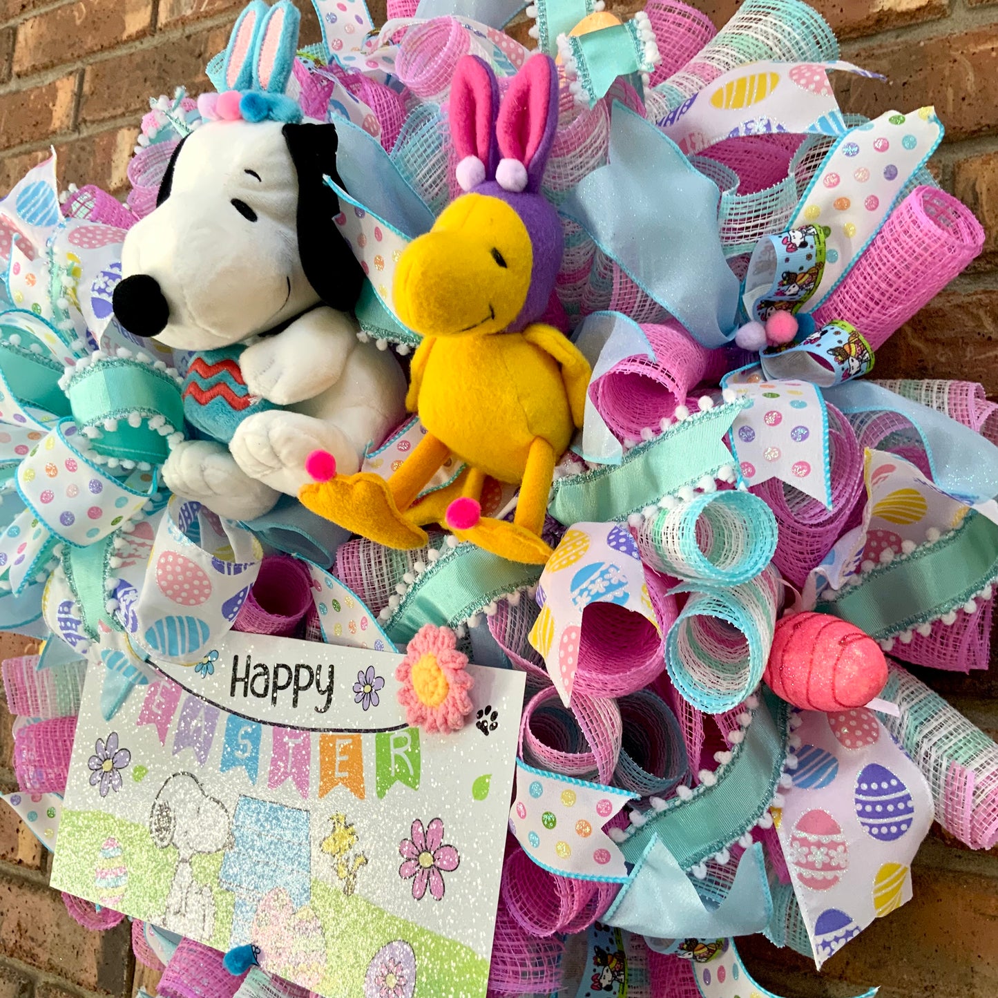 Snoopy Easter Wreath, Easter Door Hanger, Snoopy Easter Decor, Snoopy Wreath, Snoopy and Woodstock Wreath, Custom Order