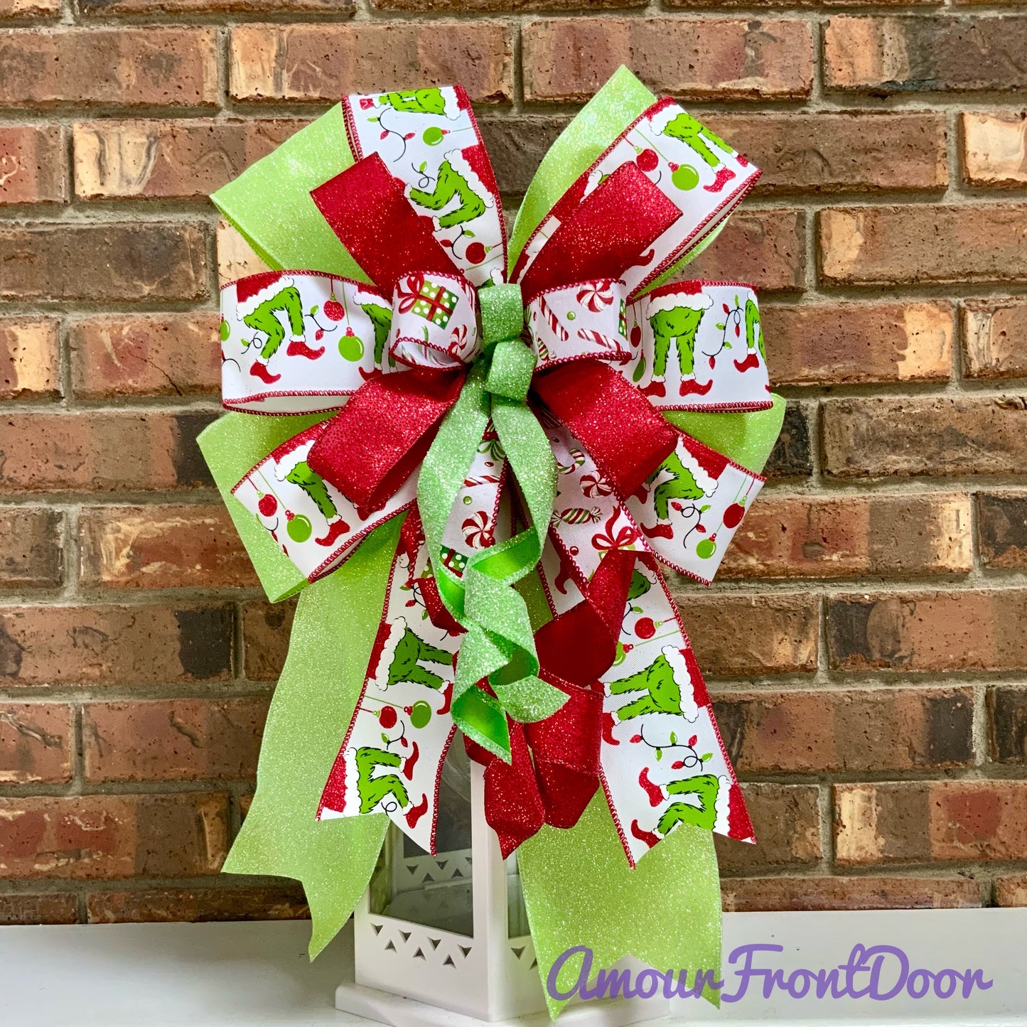 Christmas Bow for Lanterns, Grinch Bow, Christmas Mailbox Decor, Grinch Decor, Christmas Sconce Bow, Christmas Bow For Wreaths, 2025