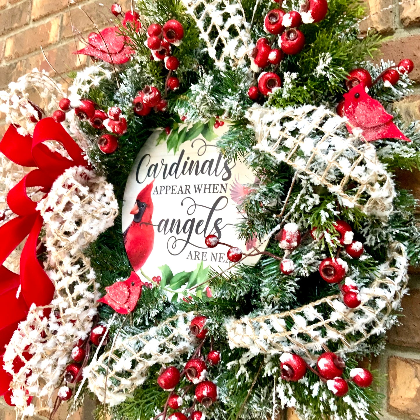 Red Cardinal Wreath, Red Cardinal Decor, Winter Wreath, Flocked Winter Wreath, Red Cardinal Door Hanger, Country Farmhouse Winter Wreath, Winter Evergreen Wreath, 2024
