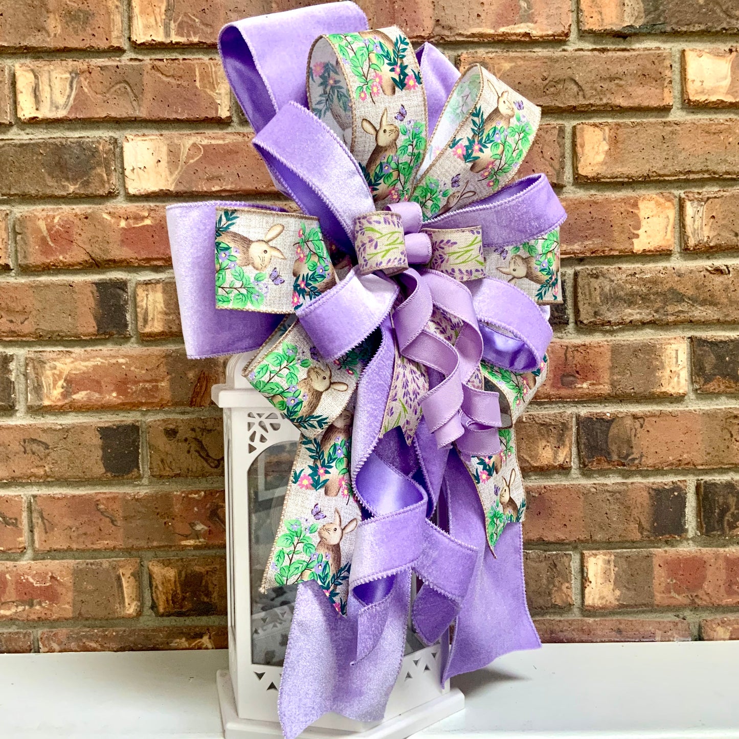 Easter Bow - Pastel Spring Bunny & Egg Lantern Bow | Baby Blue Yellow Purple Wreath Mailbox Sconce Decor 2026