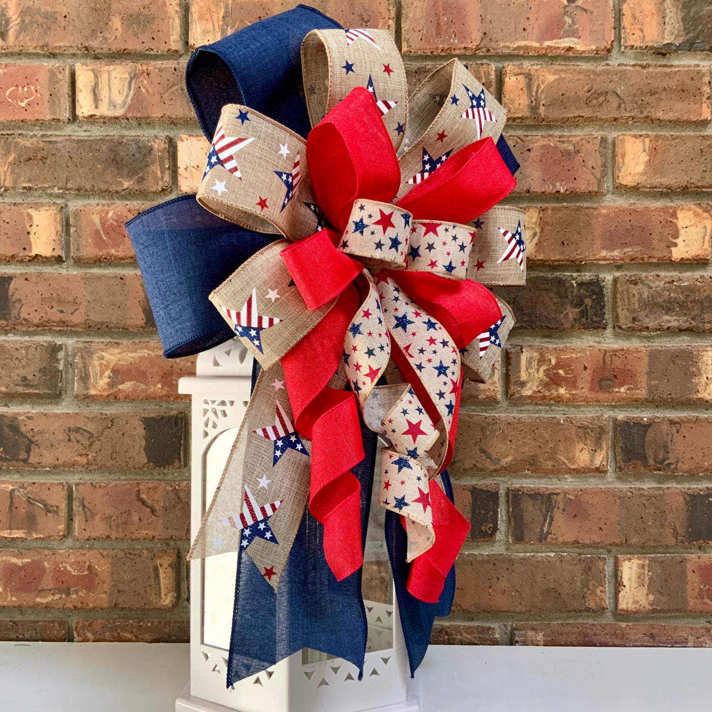 Patriotic Bow, American Bow, USA Bow, Fourth of July Sconce Bow, Independence Day Mailbox Bow, Patriotic Lantern Bow, Memorial Day Decor, Veterans Day Decor, 2024