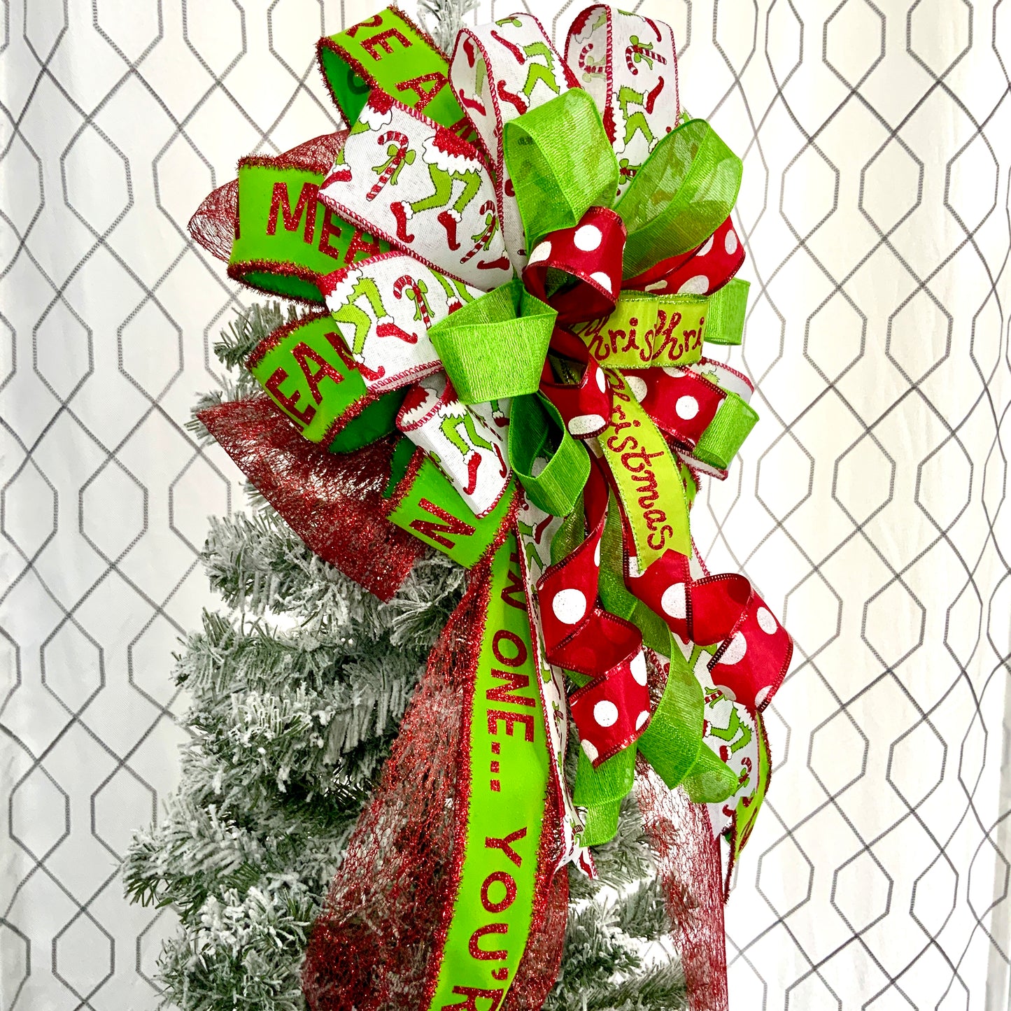Christmas Tree Topper Bow, Grinch Tree Topper Bow, Christmas Mailbox Decor, Grinch Decor, Christmas Grinch Bow, Christmas Large Bow For Wreaths