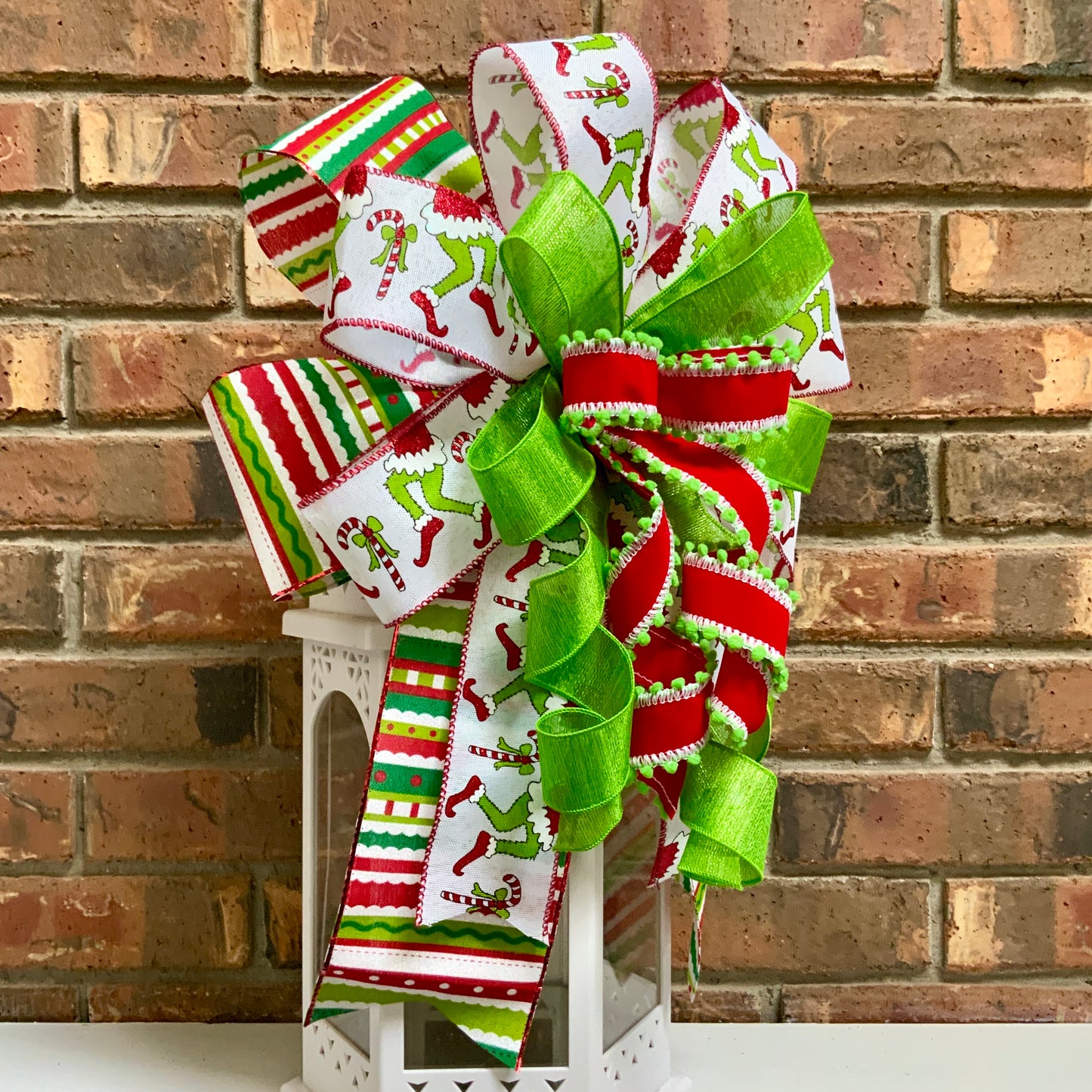 Christmas Bow for Lanterns, Grinch Bow, Christmas Mailbox Decor, Grinch Decor, Christmas Sconce Bow, Christmas Bow For Wreaths