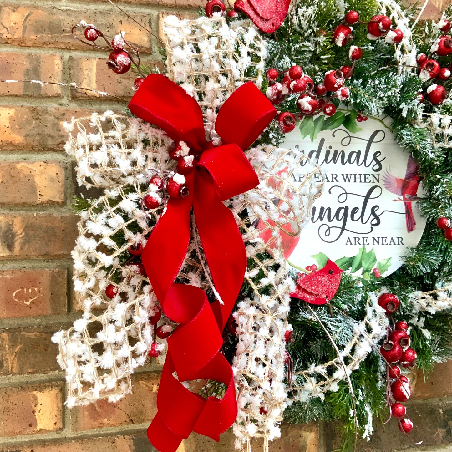 Red Cardinal Wreath, Red Cardinal Decor, Winter Wreath, Flocked Winter Wreath, Red Cardinal Door Hanger, Country Farmhouse Winter Wreath, Winter Evergreen Wreath, 2024