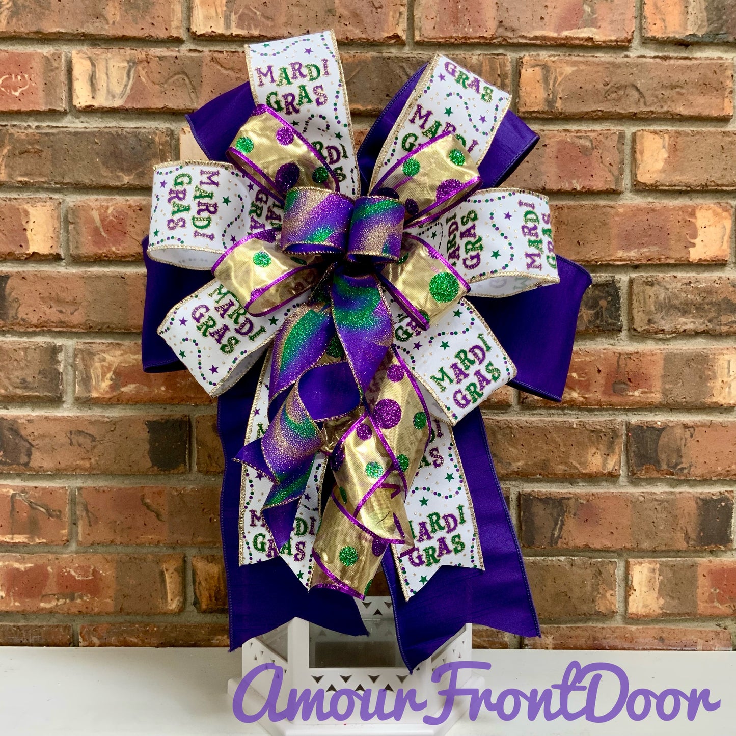 Mardi Gras Bow, Mardi Gras Decor, Mardi Gras Lantern Bow, Mardi Gras Mailbox Bow, Mardi Gras Wreath Bow, Mardi Gras Sconce Bow, 2025