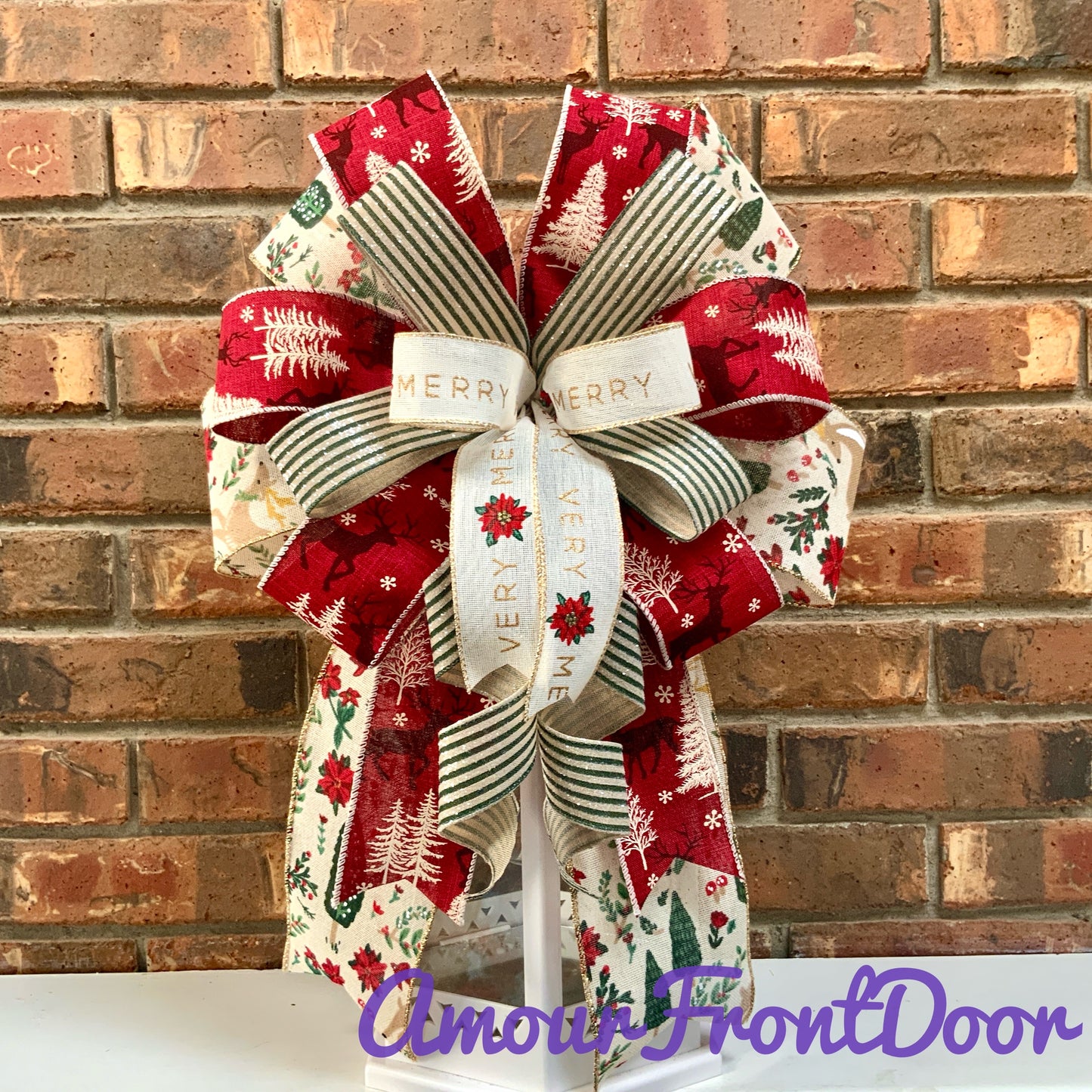 Christmas Lantern Bow, Christmas Bow For Wreaths, Christmas Mailbox Decor, Holiday Bow, Holiday Decor