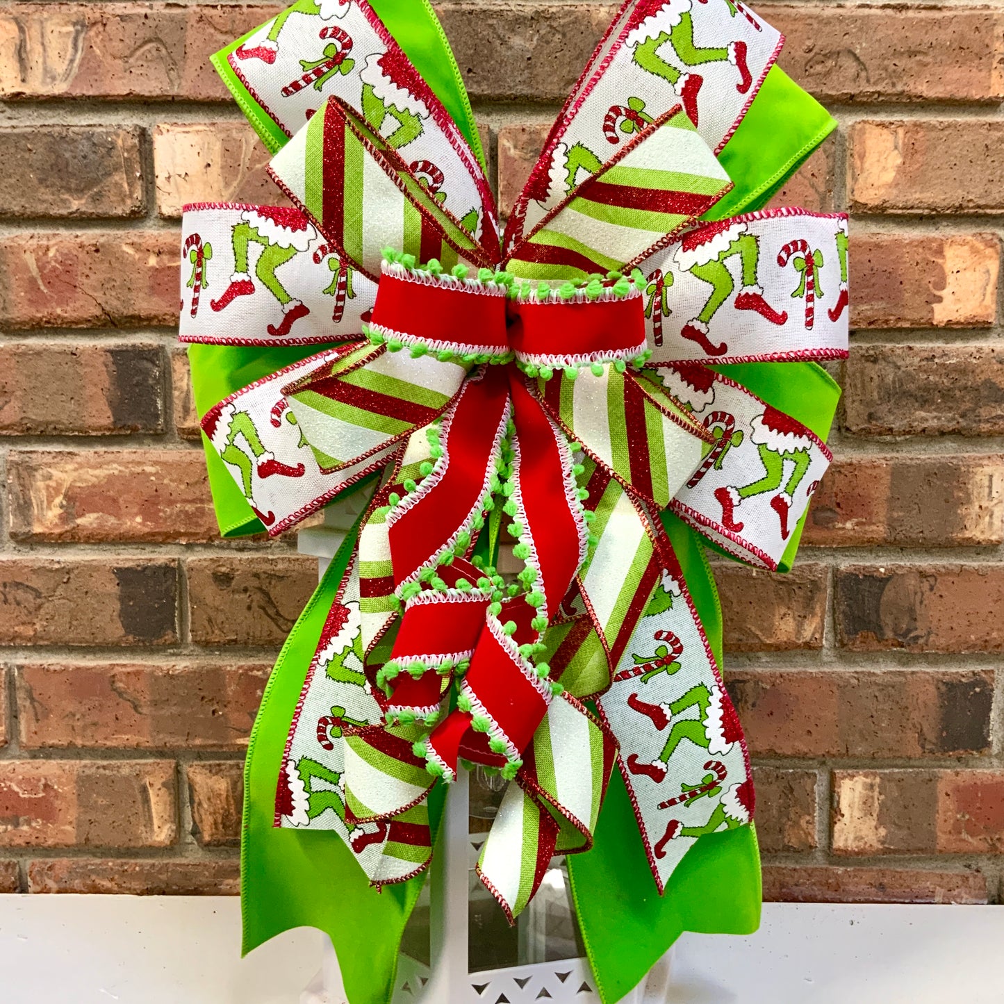 Christmas Bow for Lanterns, Grinch Bow, Christmas Mailbox Decor, Grinch Decor, Christmas Sconce Bow, Christmas Bow For Wreaths