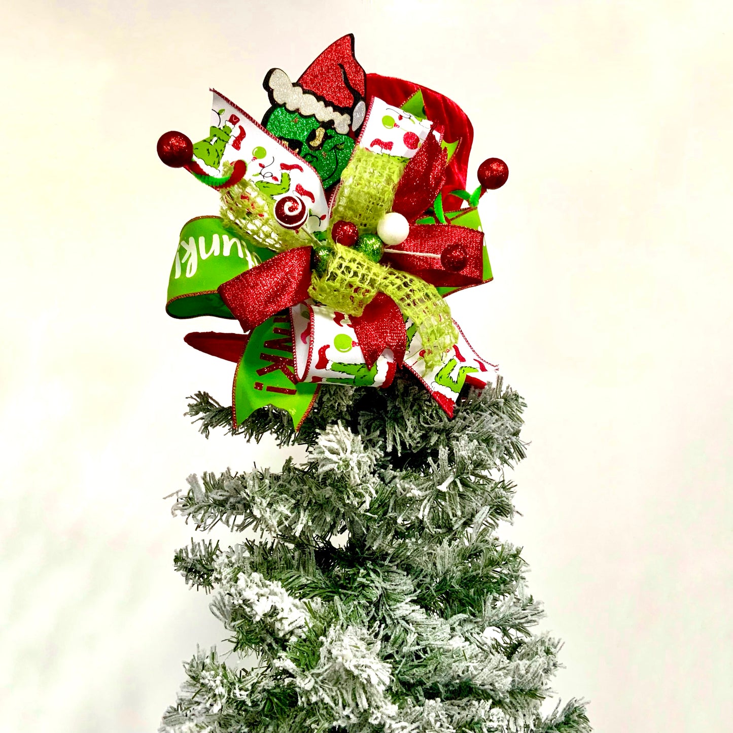Christmas Tree Topper Bow, Grinch Tree Topper Bow, Christmas Hat Decor, Grinch Decor, Christmas Grinch Bow, Christmas Large Bow For Wreaths, 2025