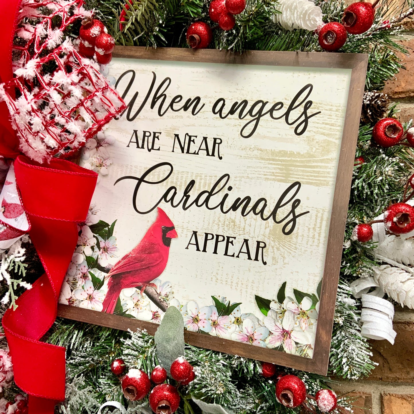 Red Cardinal Wreath, Red Cardinal Decor, Winter Wreath, Flocked Winter Wreath, Red Cardinal Door Hanger, Country Farmhouse Winter Wreath, Winter Evergreen Wreath