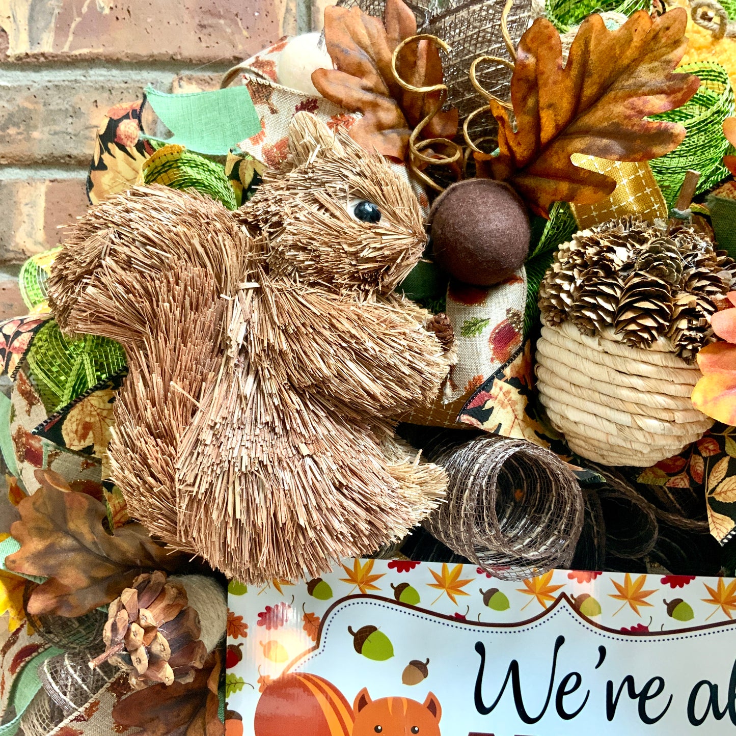 Fall Wreath, Autumn Door Hanger, Fall Rustic Decor, Fall Squirrel Decor, Acorn Decor, Fall Door Hanger