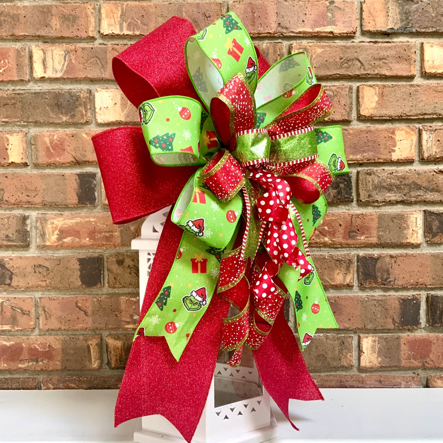 Christmas Bow for Lanterns, Grinch Bow, Christmas Mailbox Decor, Grinch Decor, Christmas Sconce Bow, Christmas Bow For Wreaths, 2025