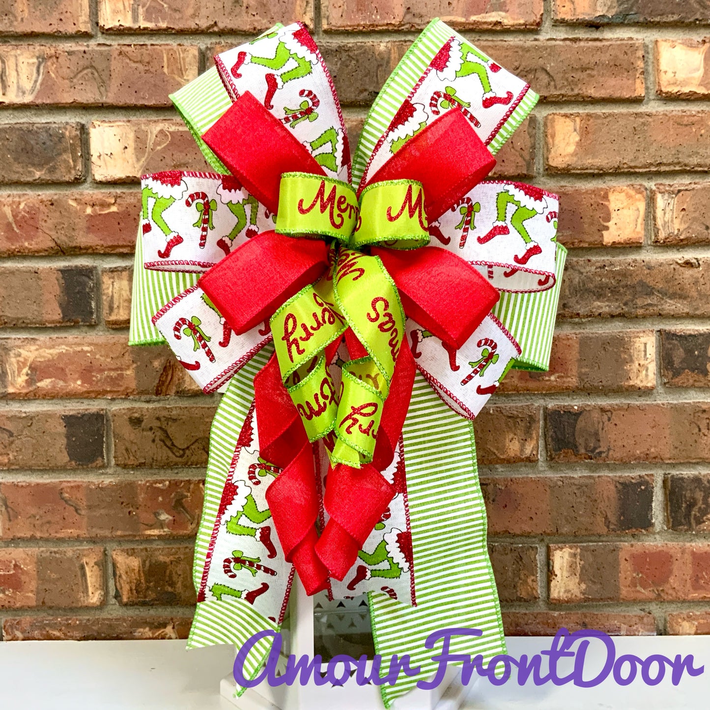 Christmas Bow for Lanterns, Grinch Bow, Christmas Mailbox Decor, Grinch Decor, Christmas Sconce Bow, Christmas Bow For Wreaths