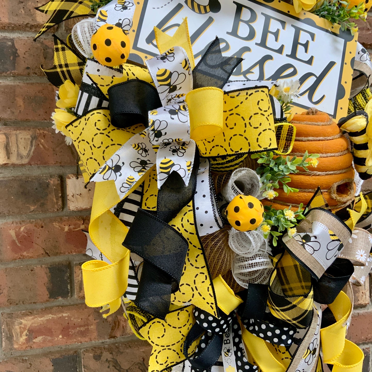Bee Wreath, Bee Blessed Swag, Large Bee Door Hanger, Bee Hive Decor, Custom Order