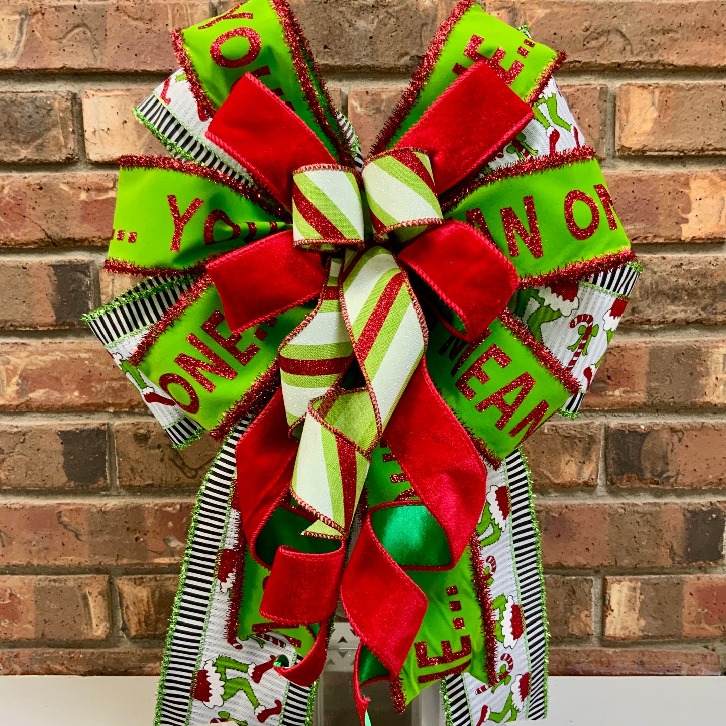 Christmas Bow for Lanterns, Grinch Bow, Christmas Mailbox Decor, Grinch Decor, Christmas Sconce Bow, Christmas Bow For Wreaths