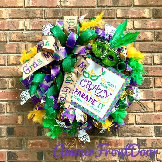 Mardi Gras Wreath, Mardi Gras Door Hanger, Mardi Gras Decor, New Orleans Decor, Mardi Gras Door Decoration