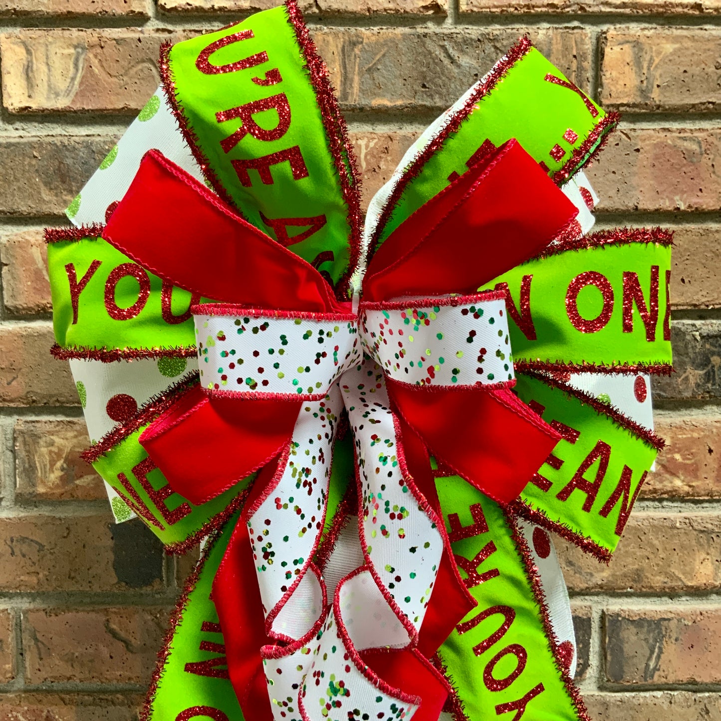 Christmas Bow for Lanterns, Grinch Bow, Christmas Mailbox Decor, Grinch Decor, Christmas Sconce Bow, Christmas Bow For Wreaths