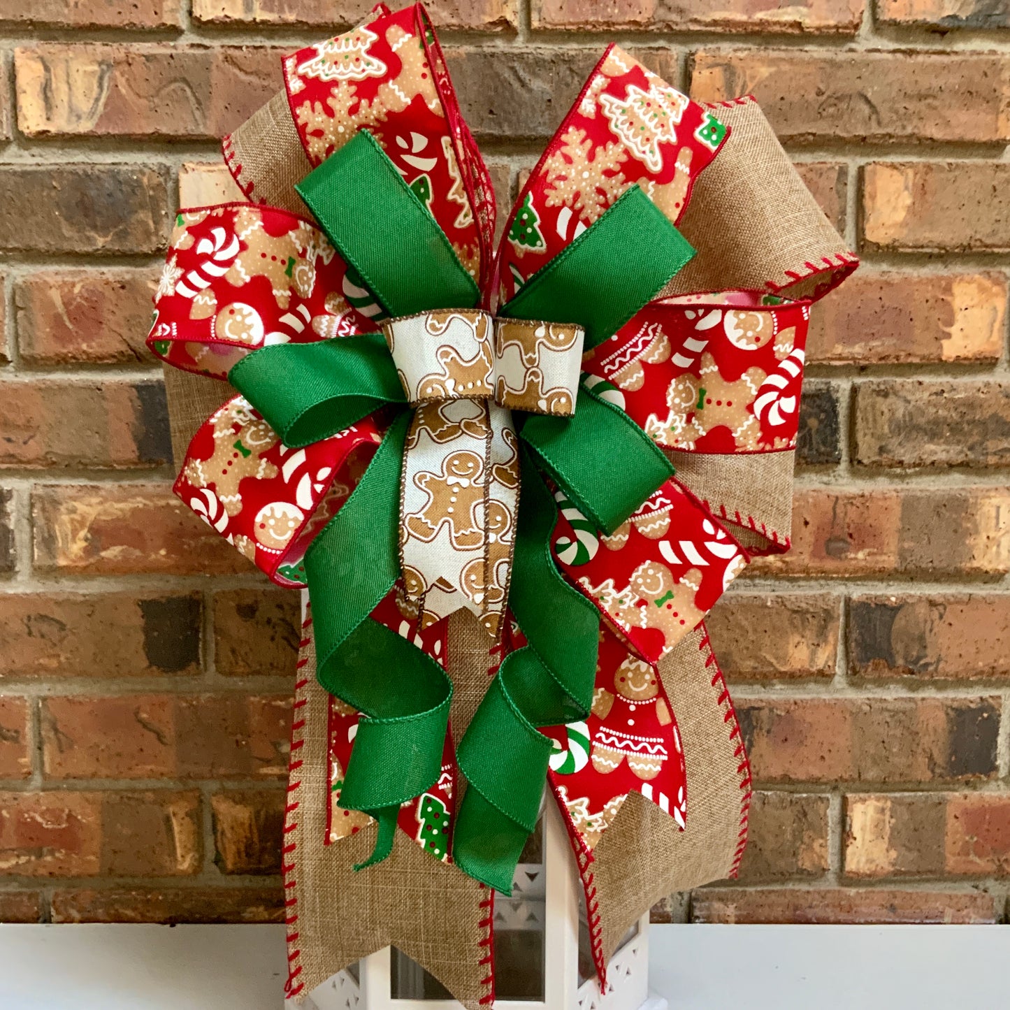Christmas Bow for Lanterns, Gingerbread Bow, Christmas Mailbox Decor, Gingerbread Decor, Christmas Sconce Bow, Christmas Bow For Wreaths