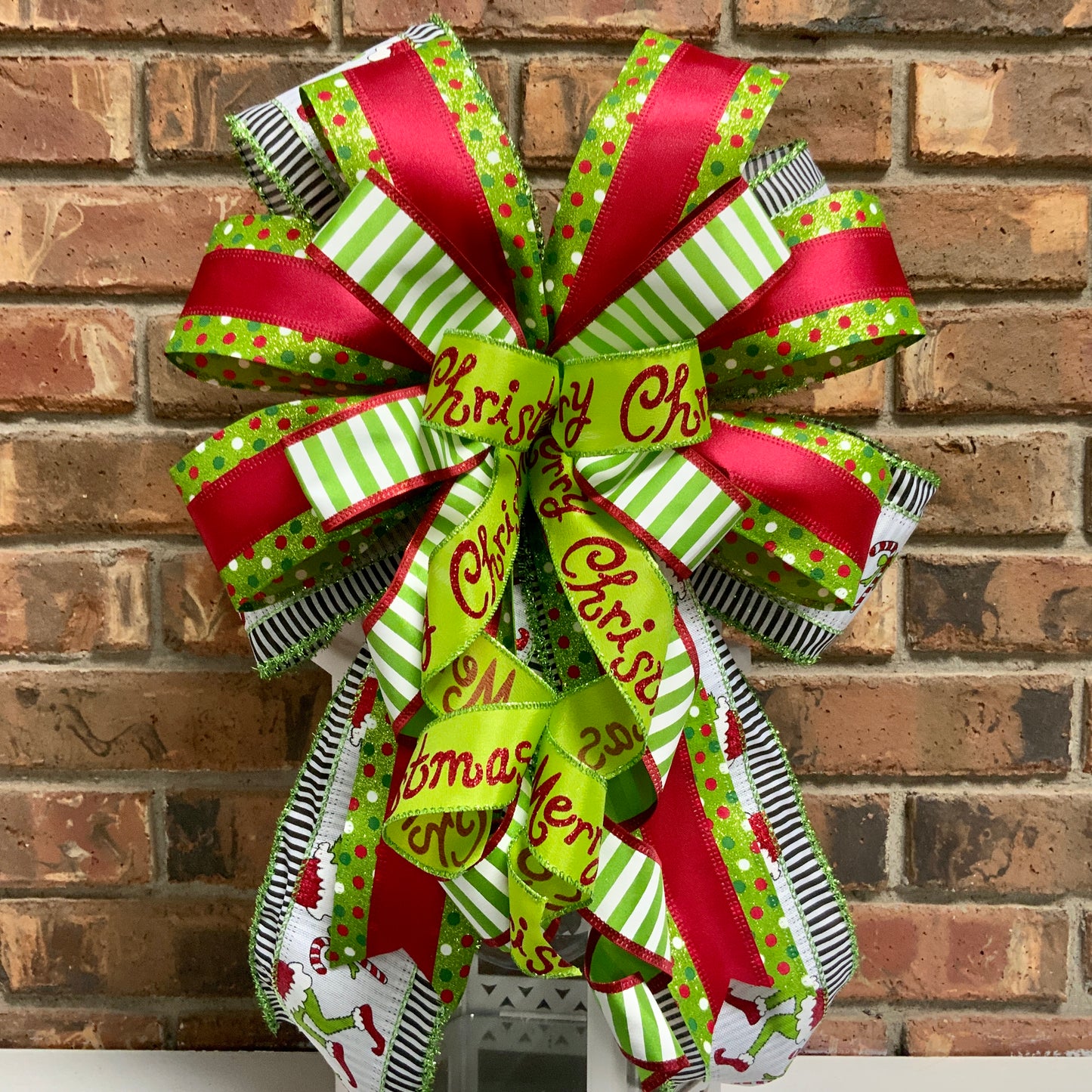 Christmas Bow for Lanterns, Grinch Bow, Christmas Mailbox Decor, Grinch Decor, Christmas Sconce Bow, Christmas Bow For Wreaths