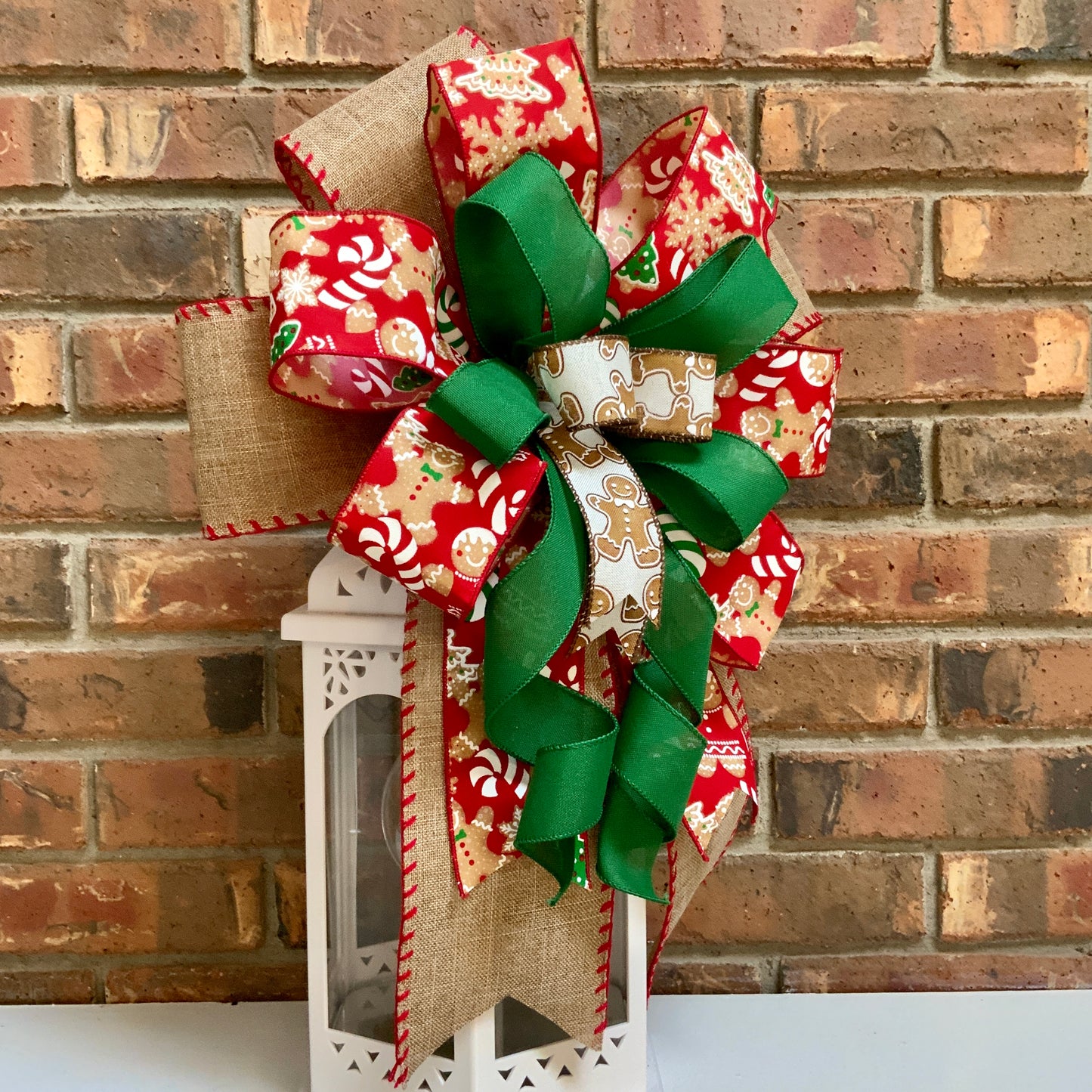 Christmas Bow for Lanterns, Gingerbread Bow, Christmas Mailbox Decor, Gingerbread Decor, Christmas Sconce Bow, Christmas Bow For Wreaths