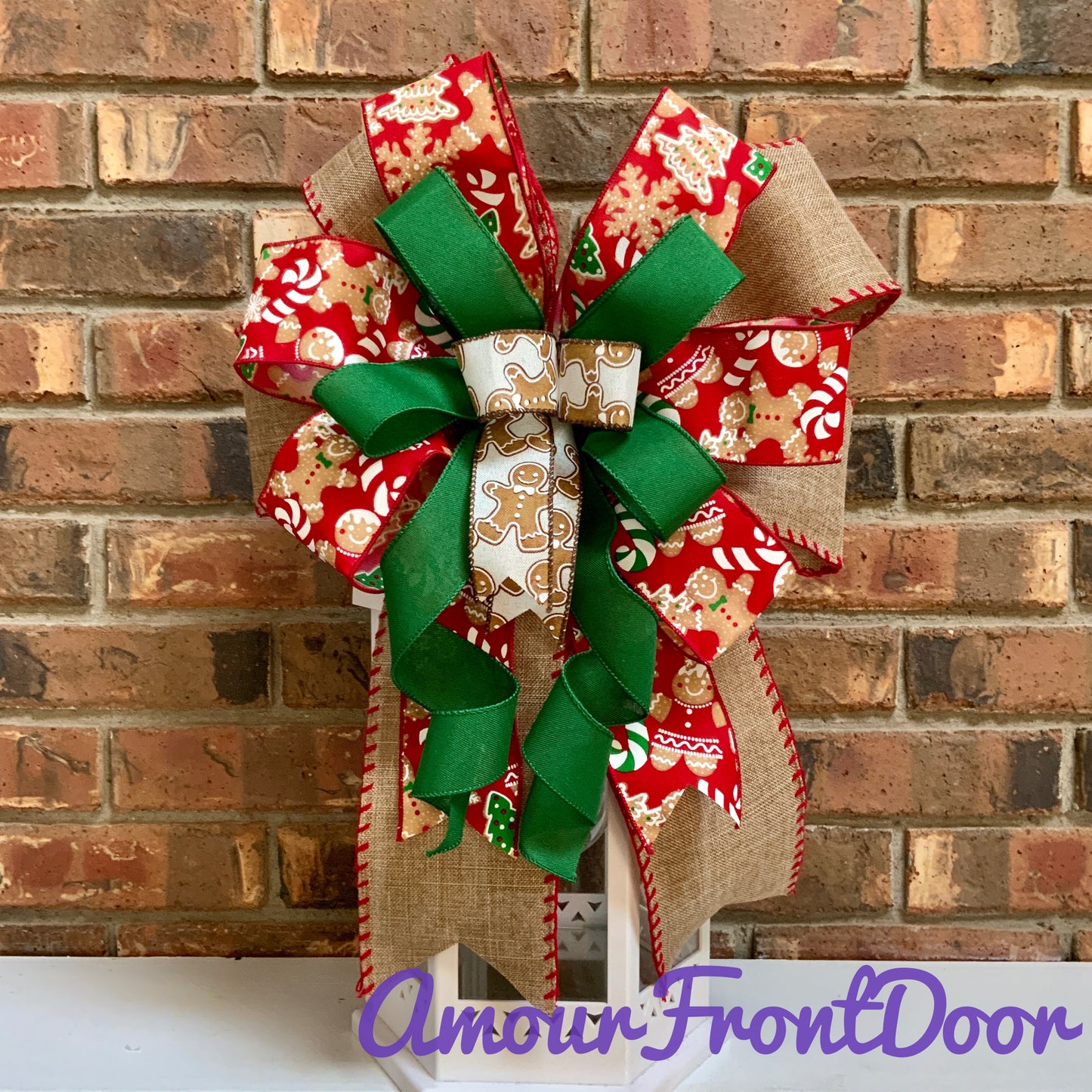 Christmas Bow for Lanterns, Gingerbread Bow, Christmas Mailbox Decor, Gingerbread Decor, Christmas Sconce Bow, Christmas Bow For Wreaths