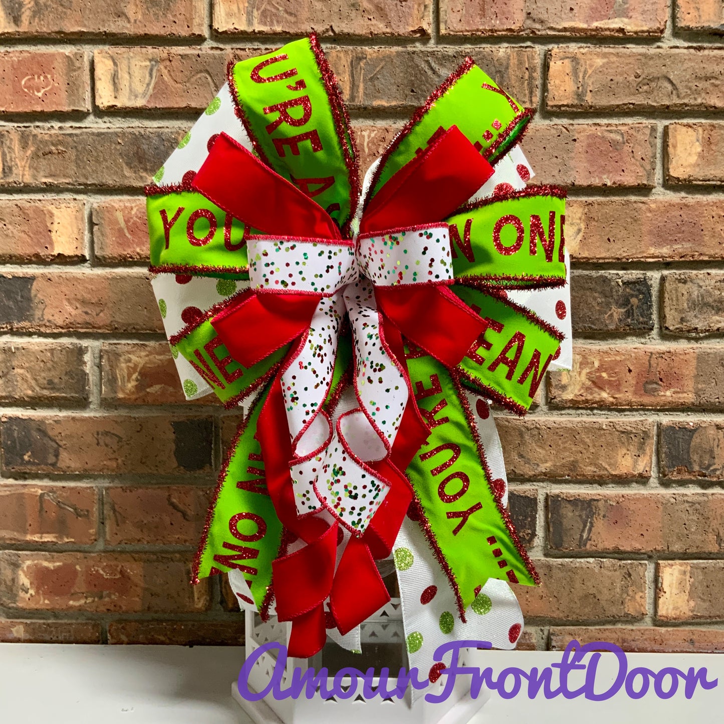 Christmas Bow for Lanterns, Grinch Bow, Christmas Mailbox Decor, Grinch Decor, Christmas Sconce Bow, Christmas Bow For Wreaths