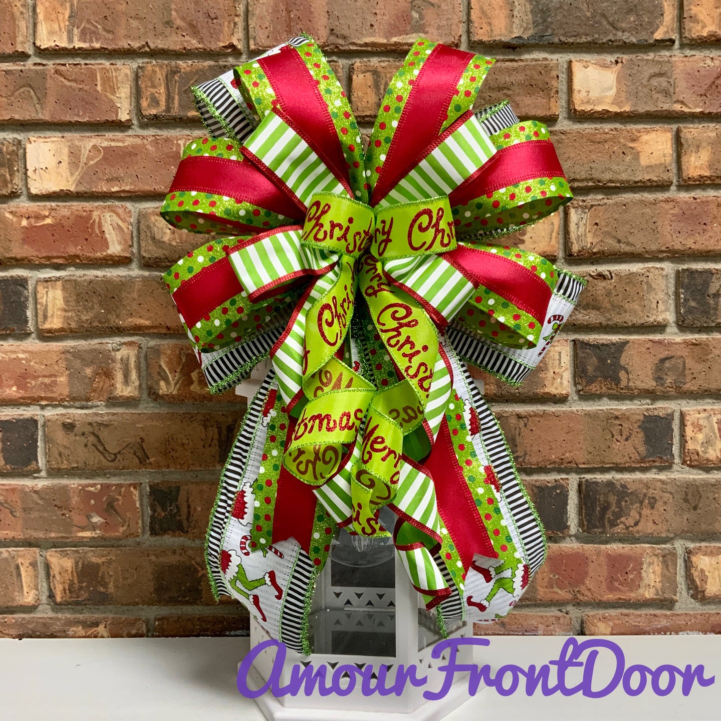 Christmas Bow for Lanterns, Grinch Bow, Christmas Mailbox Decor, Grinch Decor, Christmas Sconce Bow, Christmas Bow For Wreaths