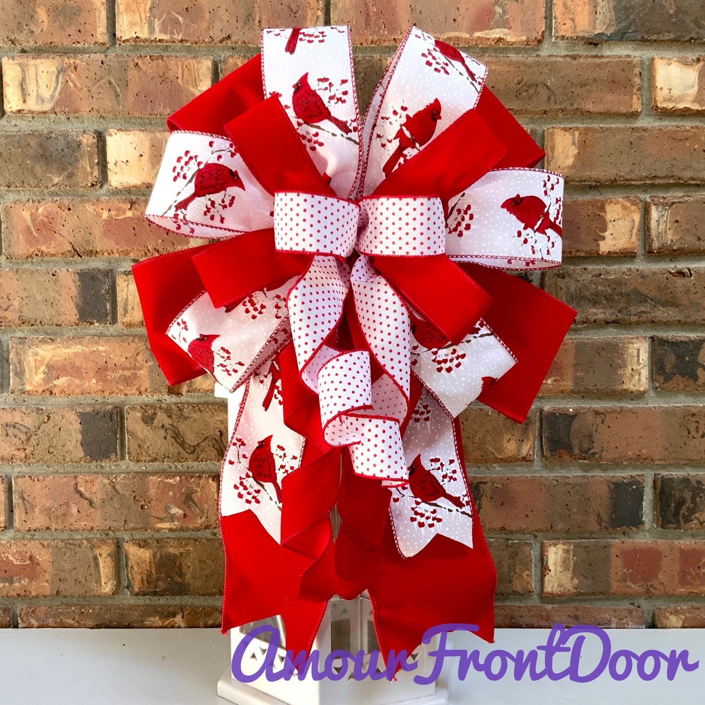 Red Cardinal Bow, Red Cardinal Christmas Decor, Christmas Bow, Winter Bow, Holiday Bow, Christmas Mailbox Bow, Christmas Lantern Bow