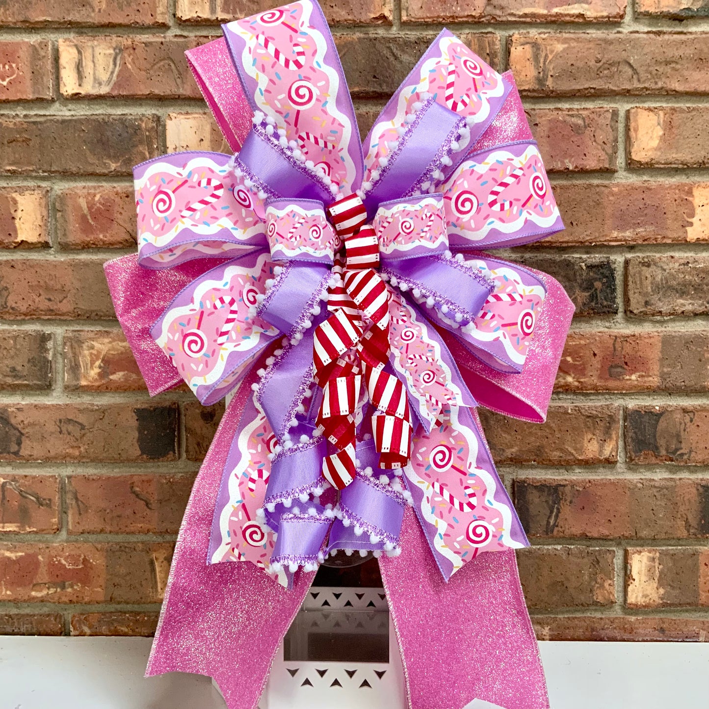 Christmas Candy Lantern Bow, Christmas Peppermint Bow For Wreaths, Christmas Mailbox Decor, Pastel Christmas Bow, Candy Christmas Decor, 2025