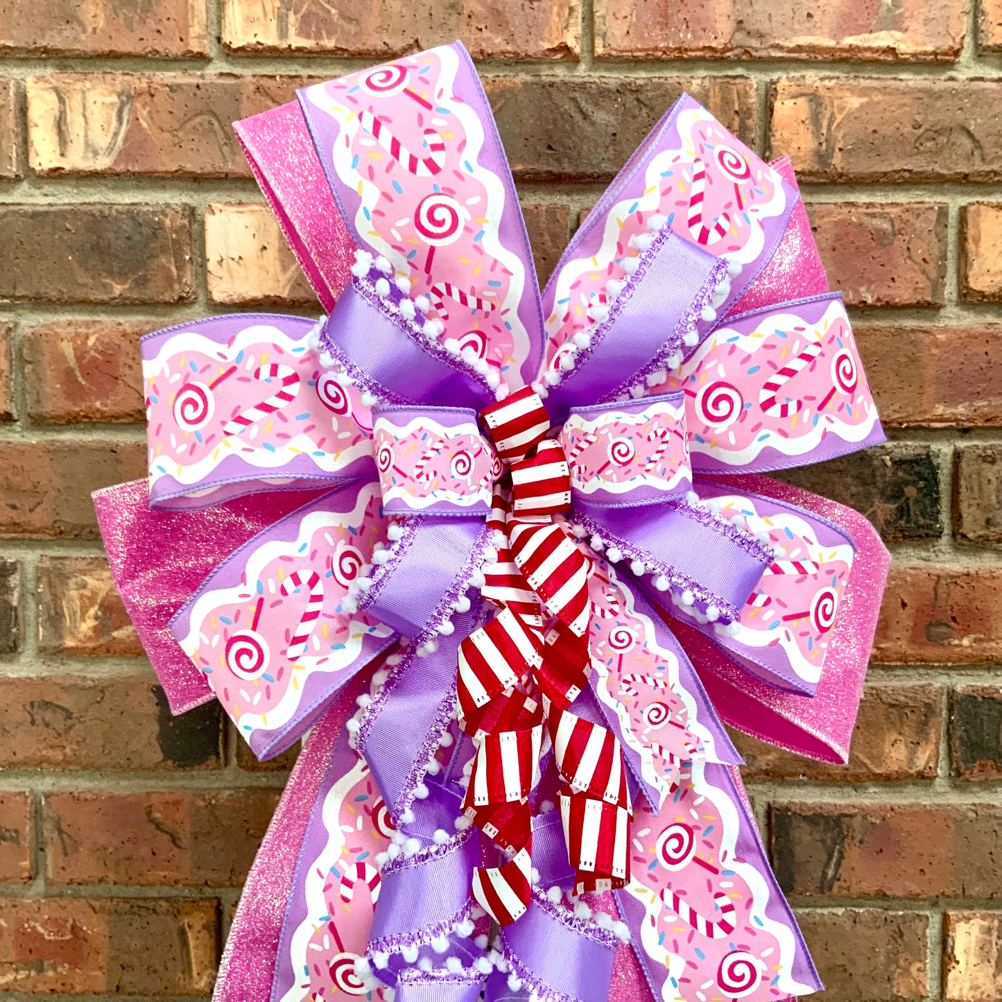 Christmas Candy Lantern Bow, Christmas Peppermint Bow For Wreaths, Christmas Mailbox Decor, Pastel Christmas Bow, Candy Christmas Decor, 2025