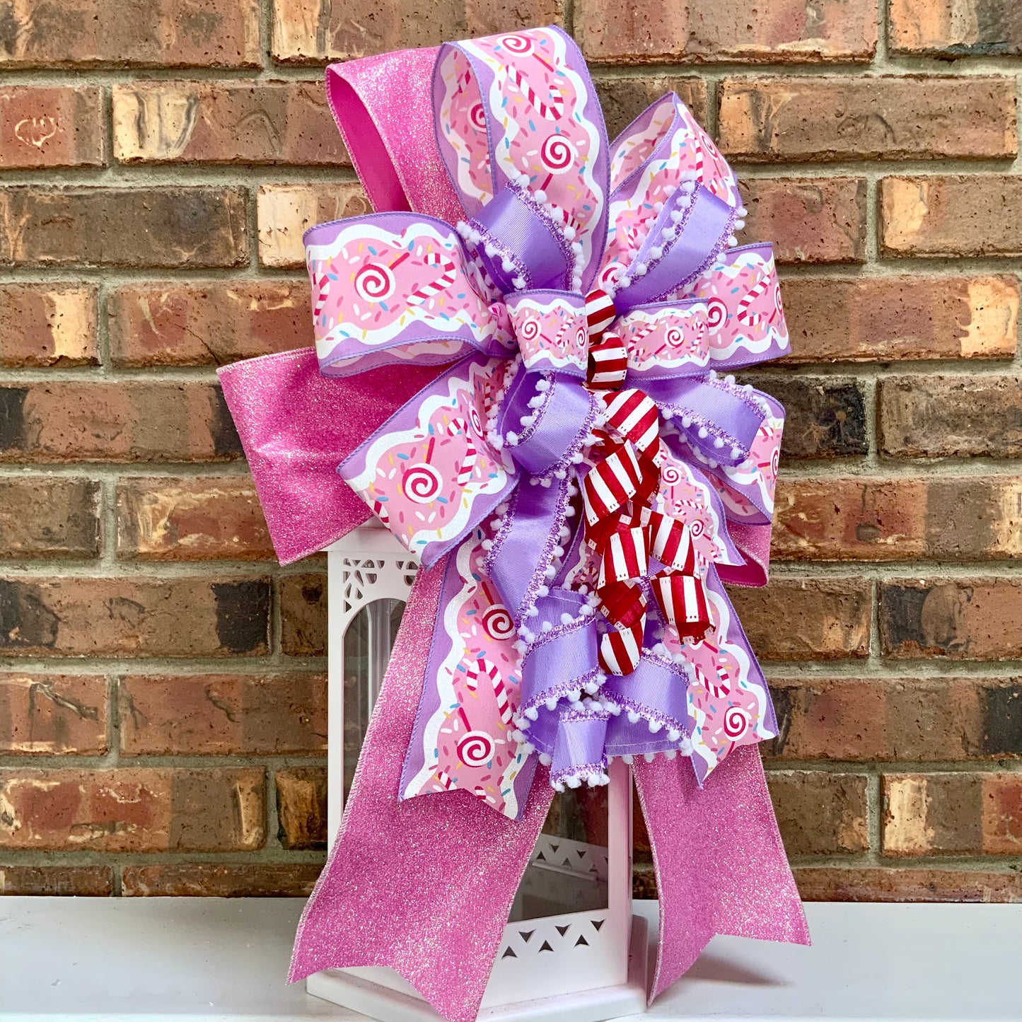 Christmas Candy Lantern Bow, Christmas Peppermint Bow For Wreaths, Christmas Mailbox Decor, Pastel Christmas Bow, Candy Christmas Decor, 2025