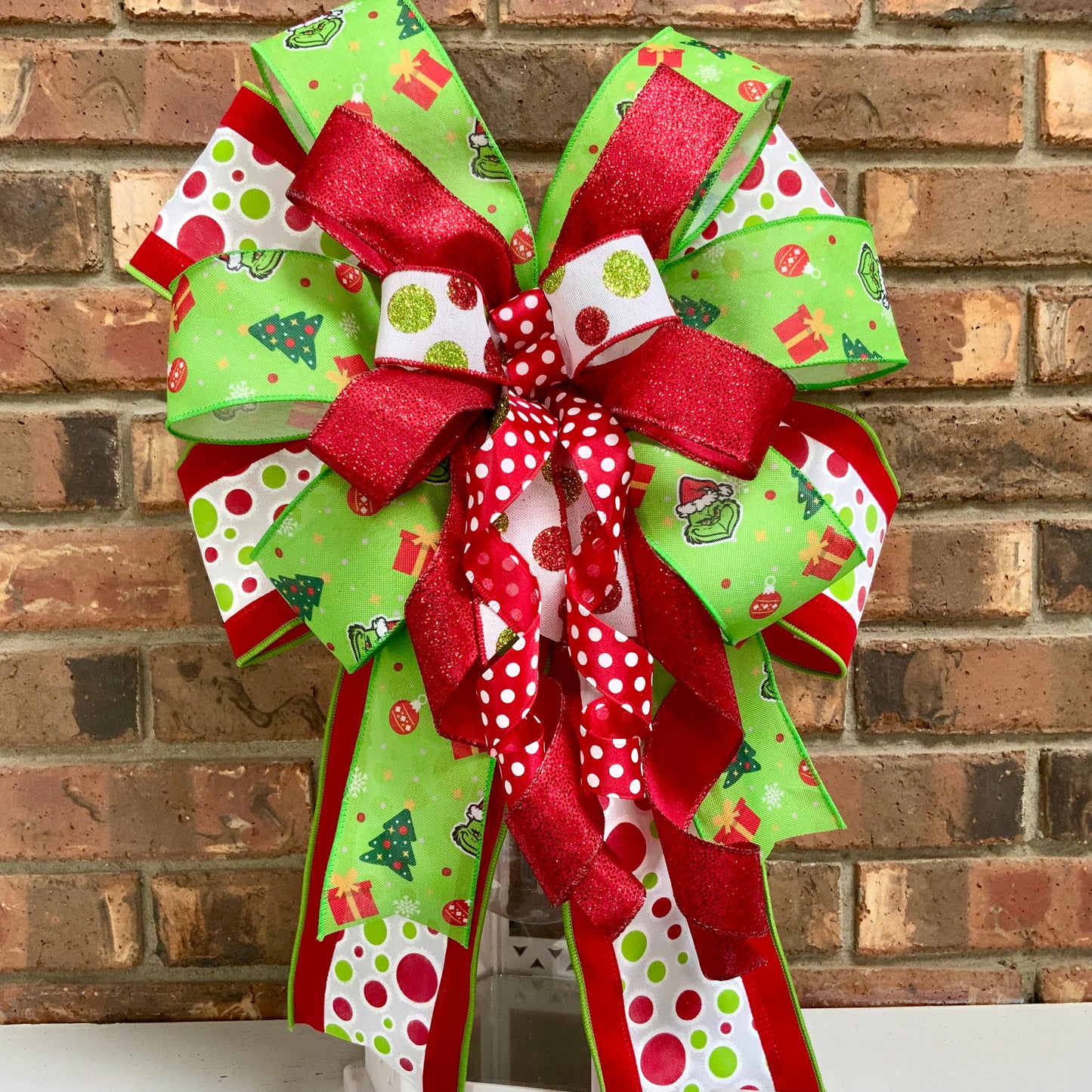 Christmas Bow for Lanterns, Grinch Bow, Christmas Mailbox Decor, Grinch Decor, Christmas Sconce Bow, Christmas Bow For Wreaths, 2025