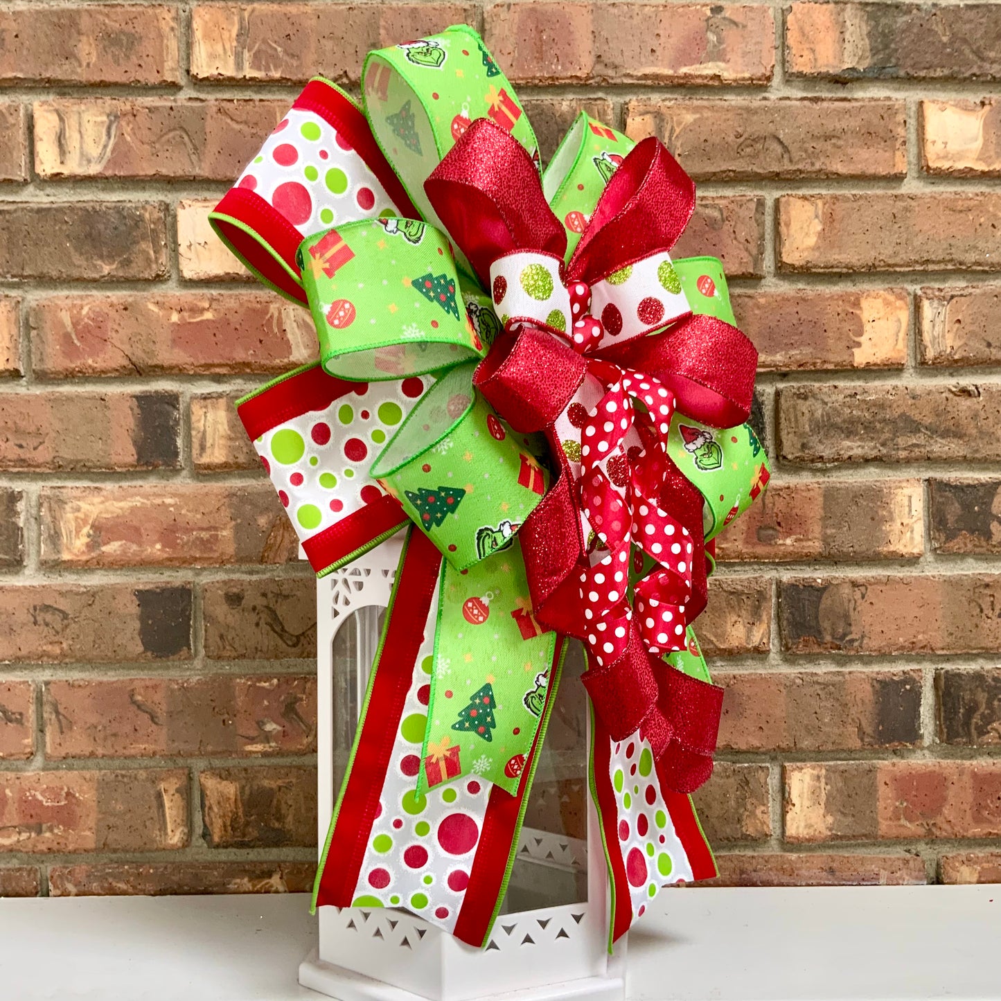 Christmas Bow for Lanterns, Grinch Bow, Christmas Mailbox Decor, Grinch Decor, Christmas Sconce Bow, Christmas Bow For Wreaths, 2025
