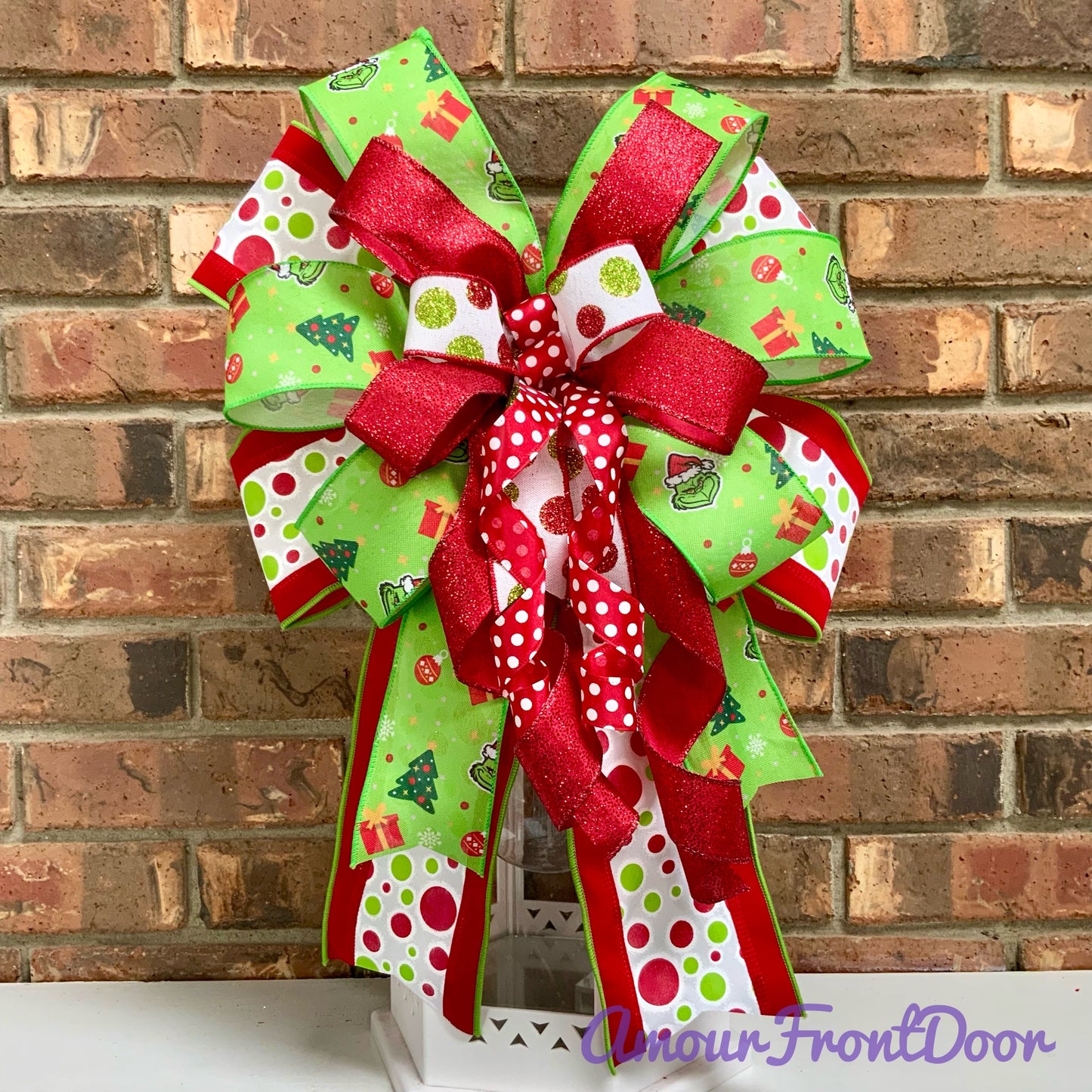 Christmas Bow for Lanterns, Grinch Bow, Christmas Mailbox Decor, Grinch Decor, Christmas Sconce Bow, Christmas Bow For Wreaths, 2025