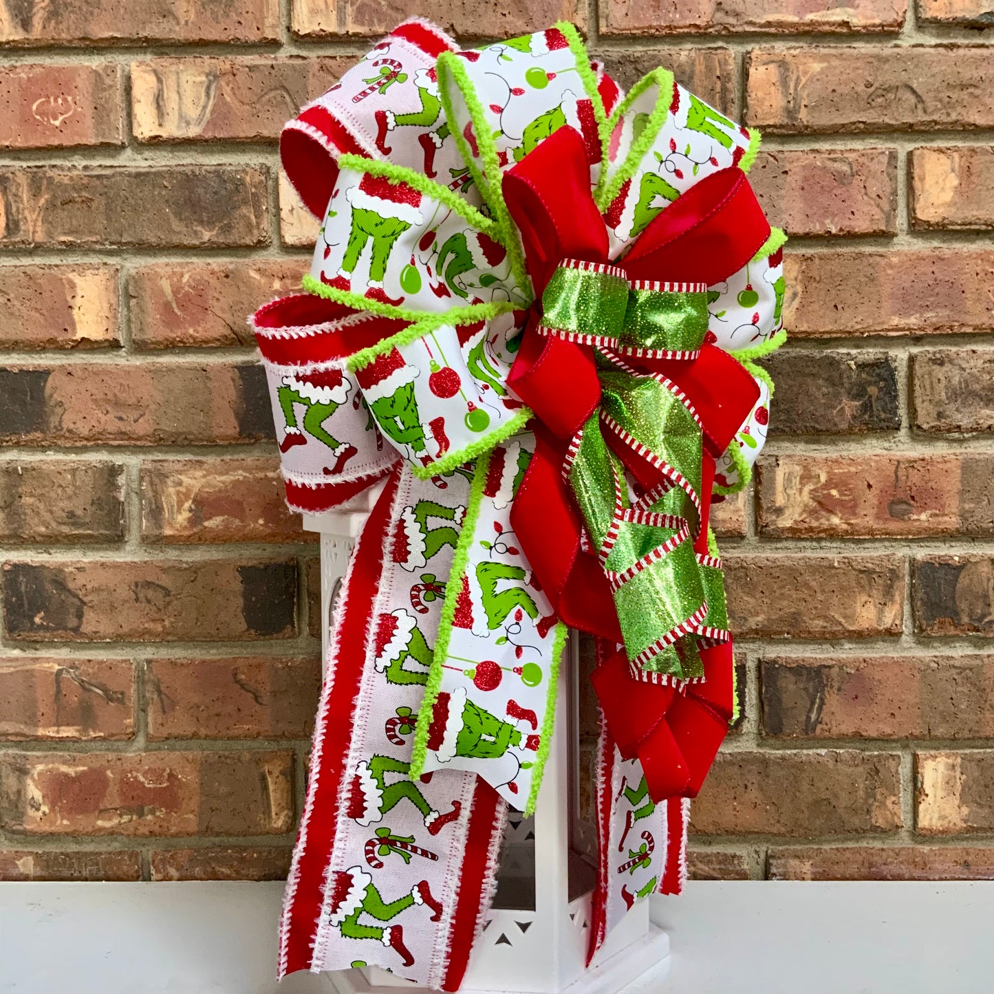Grinch Bow For Wreath, Christmas Grinch Bow, Grinch Mailbox Bow, Grinch Lantern Bow, Christmas Sconce Bow, Grinch Decor 2026