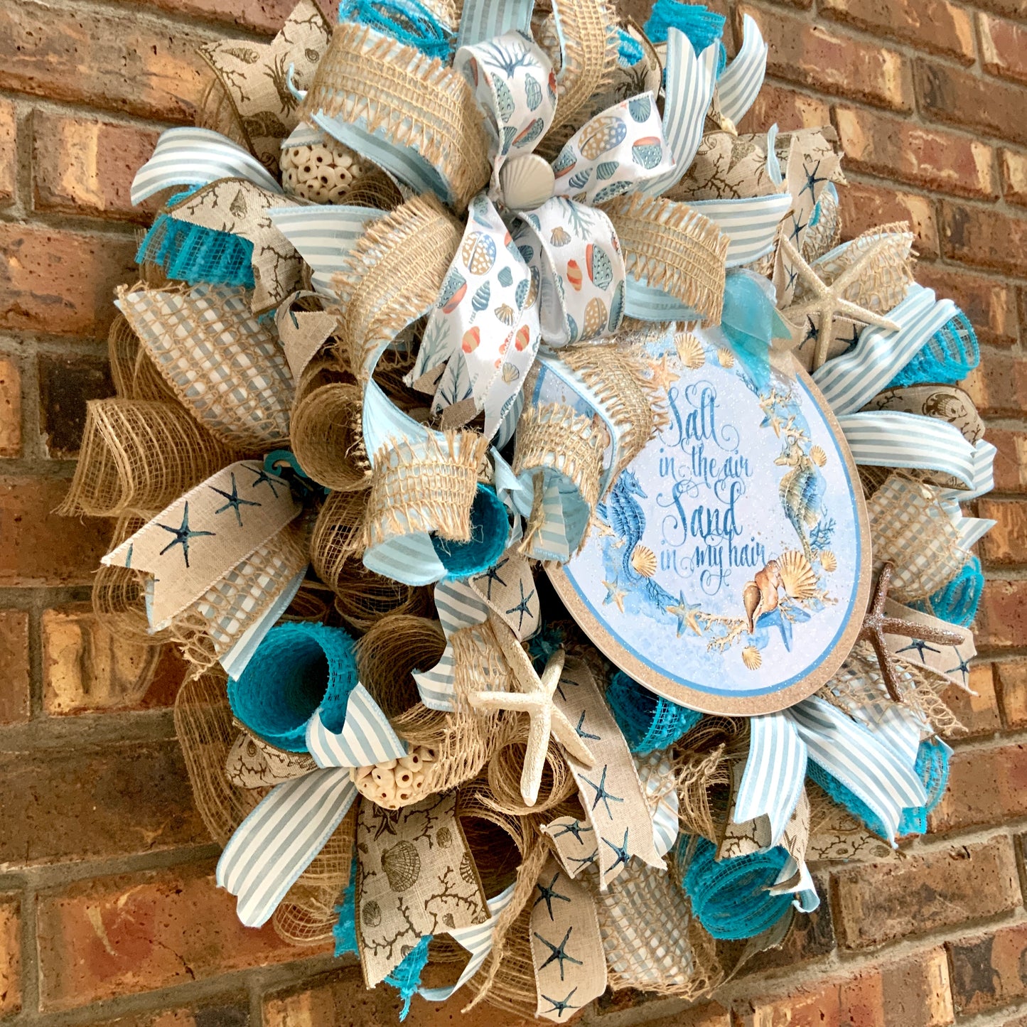 Ocean Wreath For Front Door, Beach Door Hanger, Star Fish Decor, Sea Shell Wreath, Beach Home Decor, Lake House Wreath