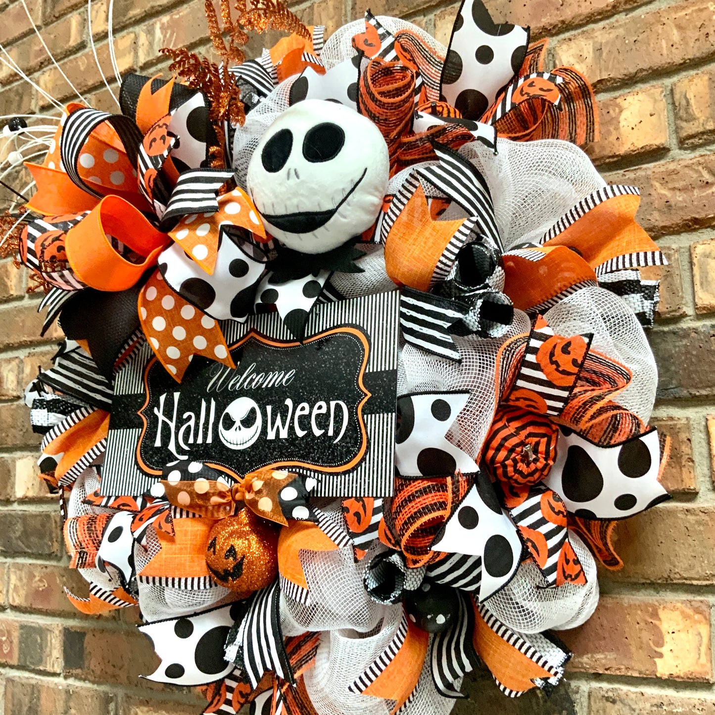 Halloween Welcome Wreath, Jack Skellington Wreath, Happy Halloween Decor, Halloween Jack Skellington Door Hanger