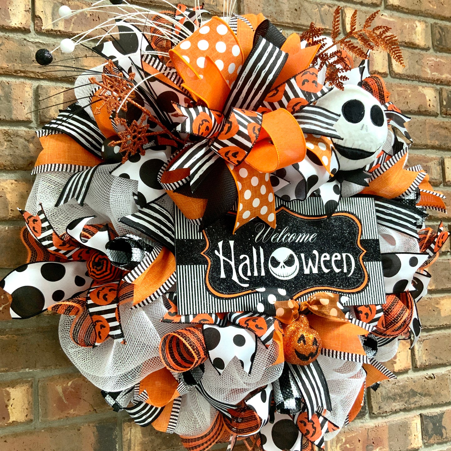 Halloween Welcome Wreath, Jack Skellington Wreath, Happy Halloween Decor, Halloween Jack Skellington Door Hanger