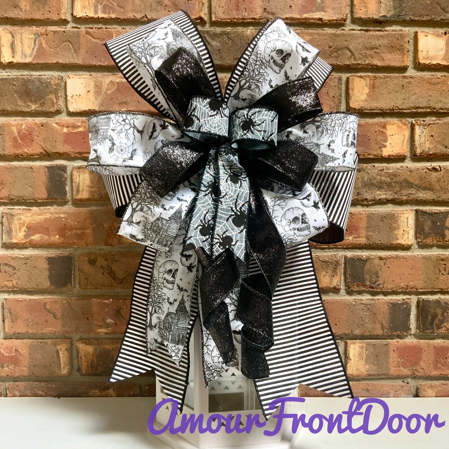 Halloween Bow For Lanterns, Halloween Mailbox Decor, Halloween Sconce Bow, Halloween Bow For Wreaths