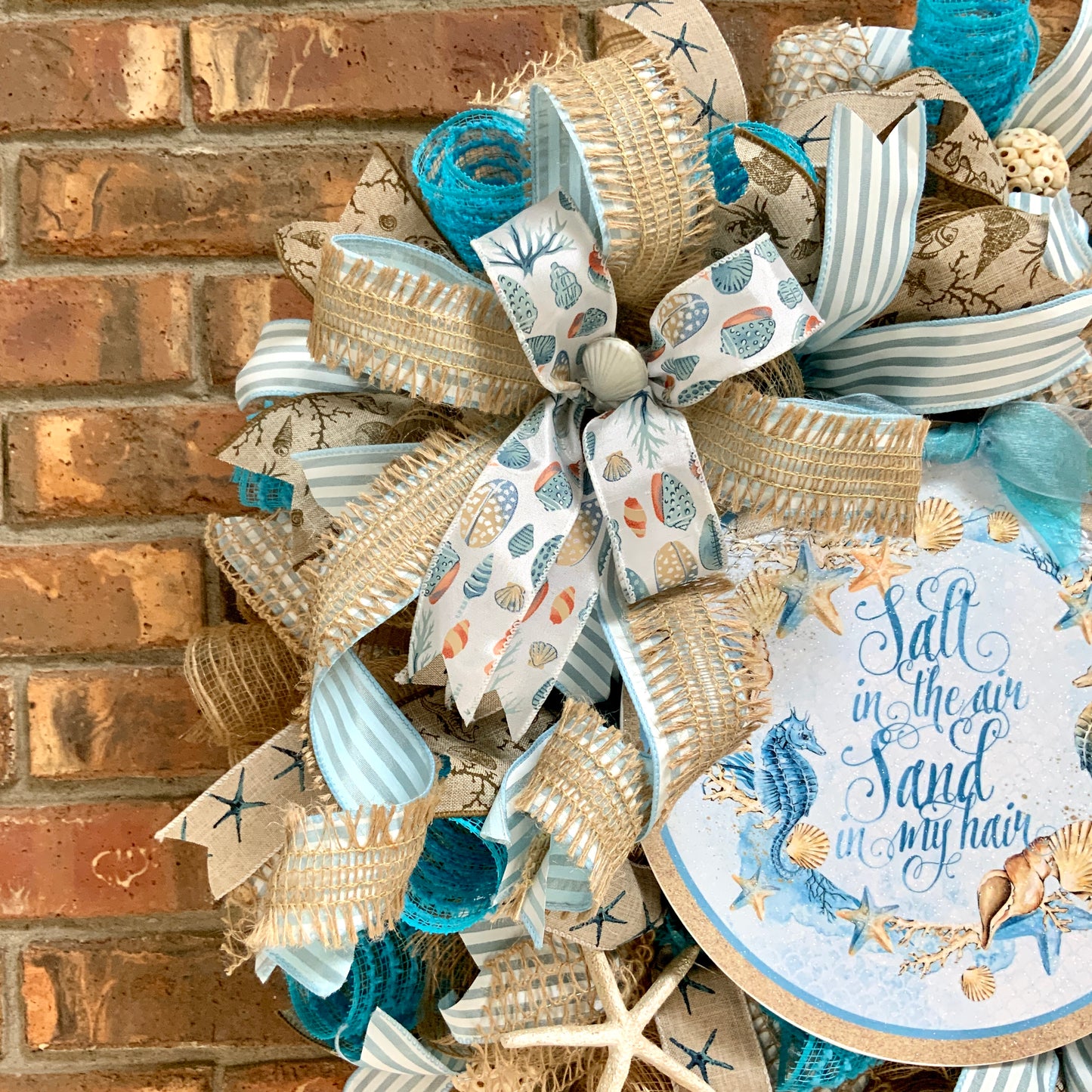 Ocean Wreath For Front Door, Beach Door Hanger, Star Fish Decor, Sea Shell Wreath, Beach Home Decor, Lake House Wreath